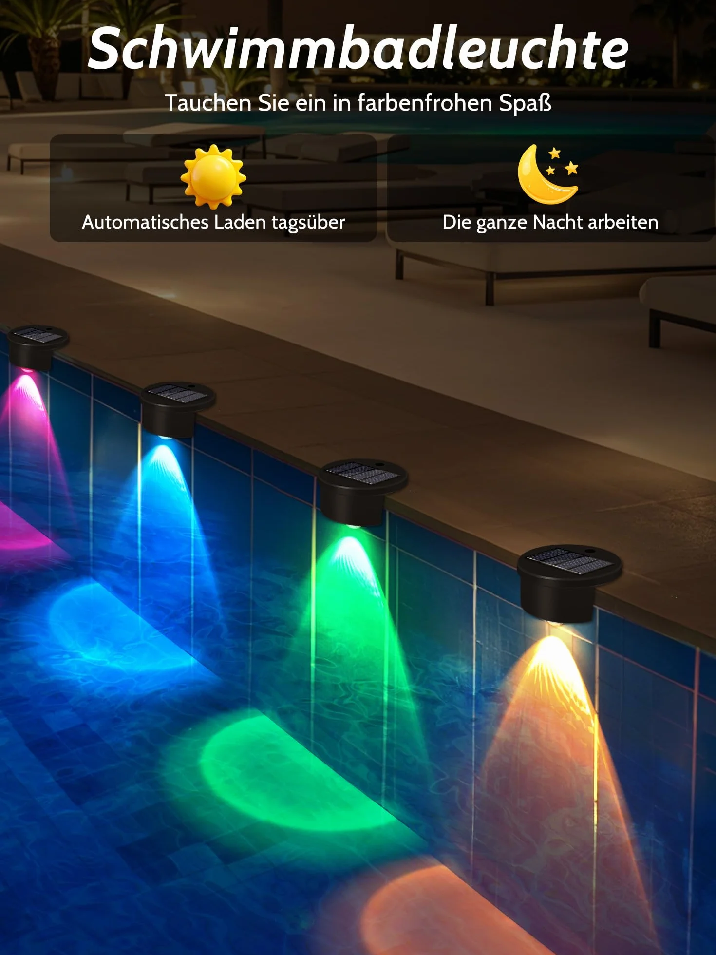 Lampe Solaire RGB LED Extérieure Lot de 4 pour Terrasses Piscines