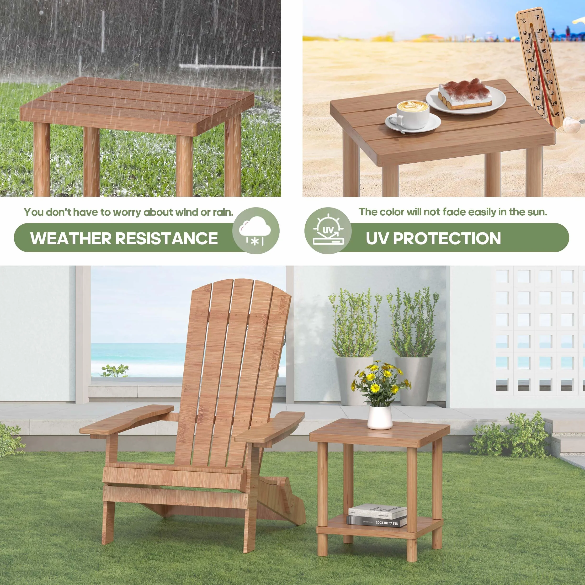 Table d'appoint d'extérieur Adirondack Bambou deux niveaux - Natural
