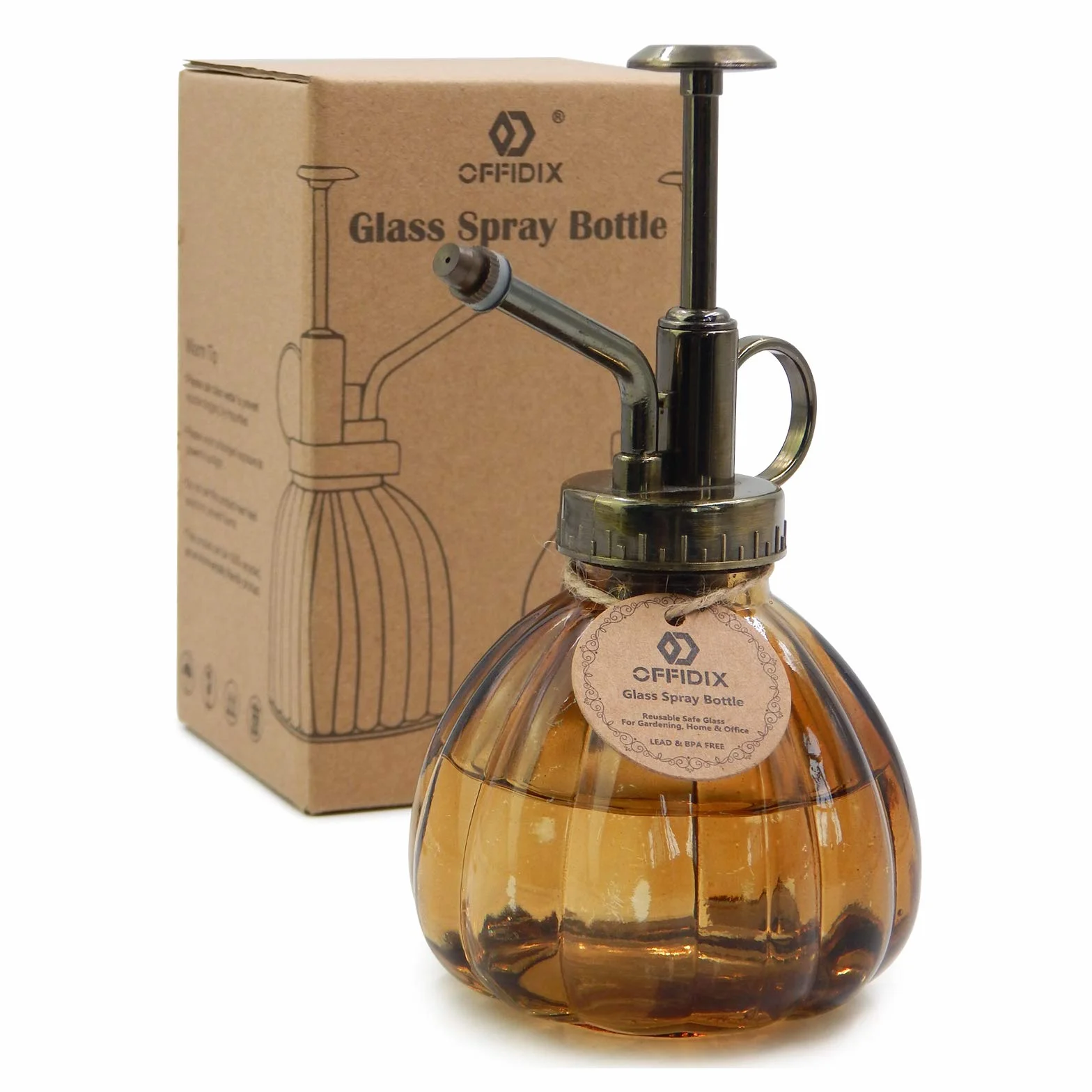 OFFIDIX Arrosoir en Verre Vintage 6.3 Pouces avec Pompe en Plastique Bronze pour Jardin