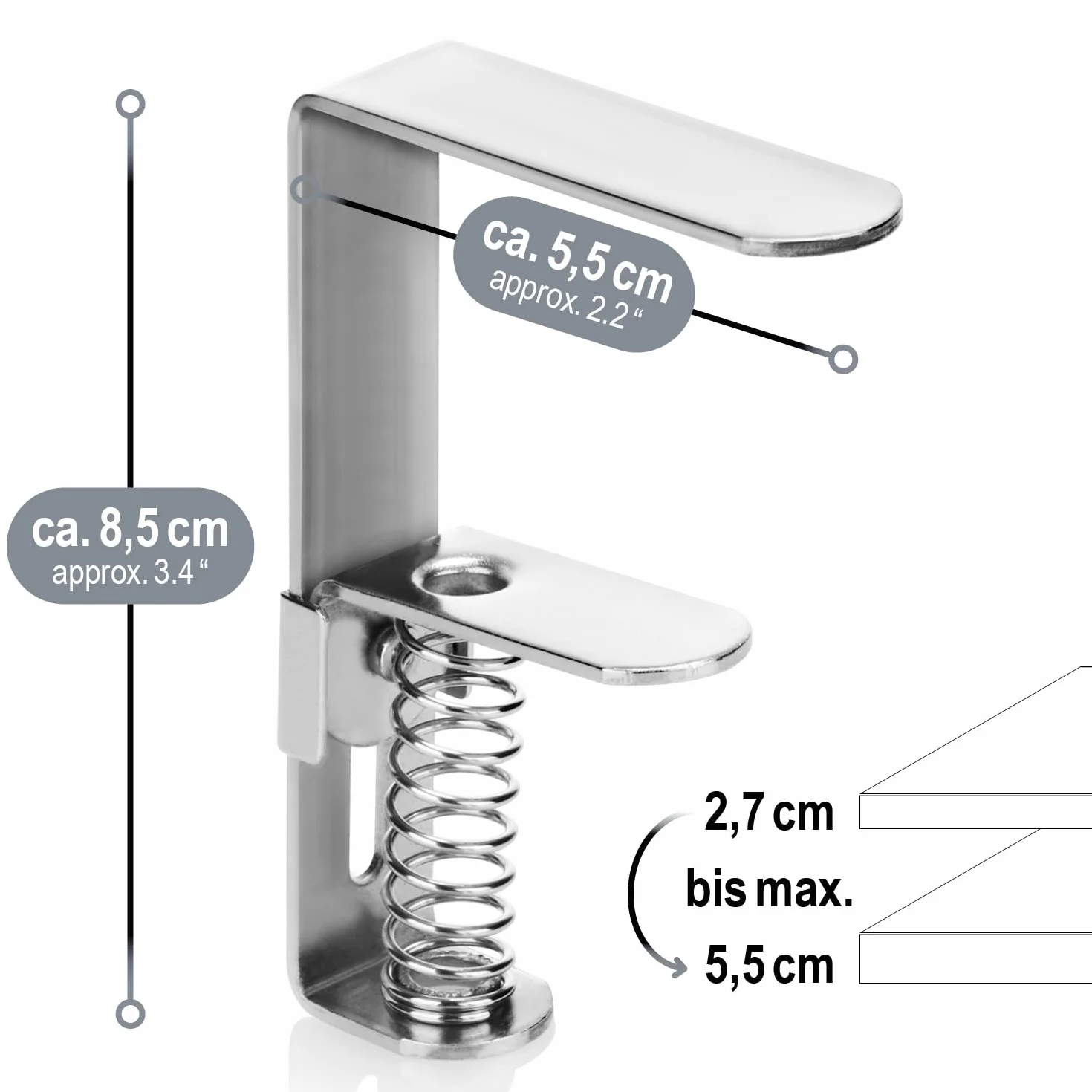 Pince à Nappe Premium en Acier Inoxydable 8X - Pinces de Table avec Ressort pour Tables 2,7-5,5 cm - Antirouille Intérieur Extérieur
