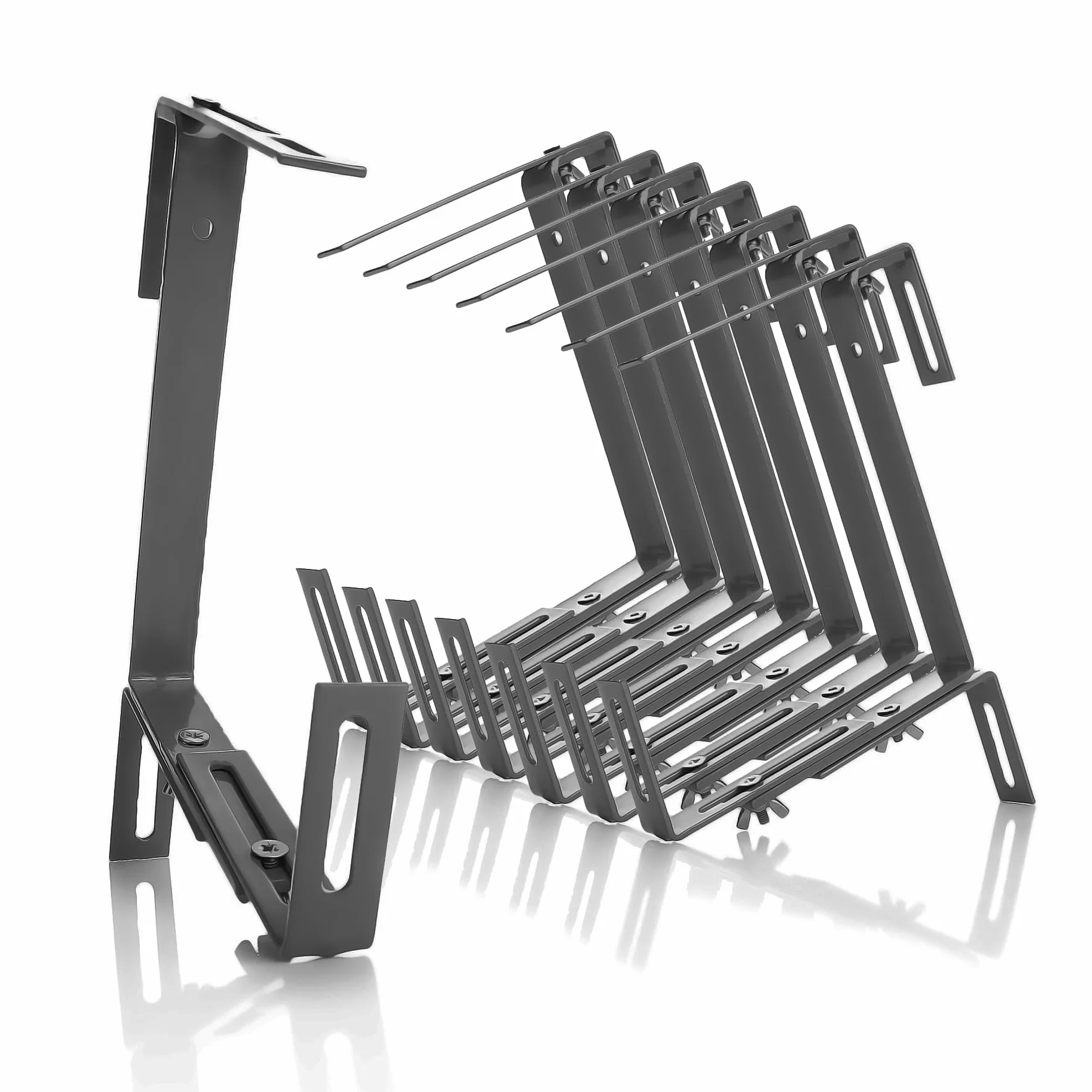 BigDean Lot de 8 supports de jardinières anthracite pour balcon et balustrade - Fixation réglable 3 positions