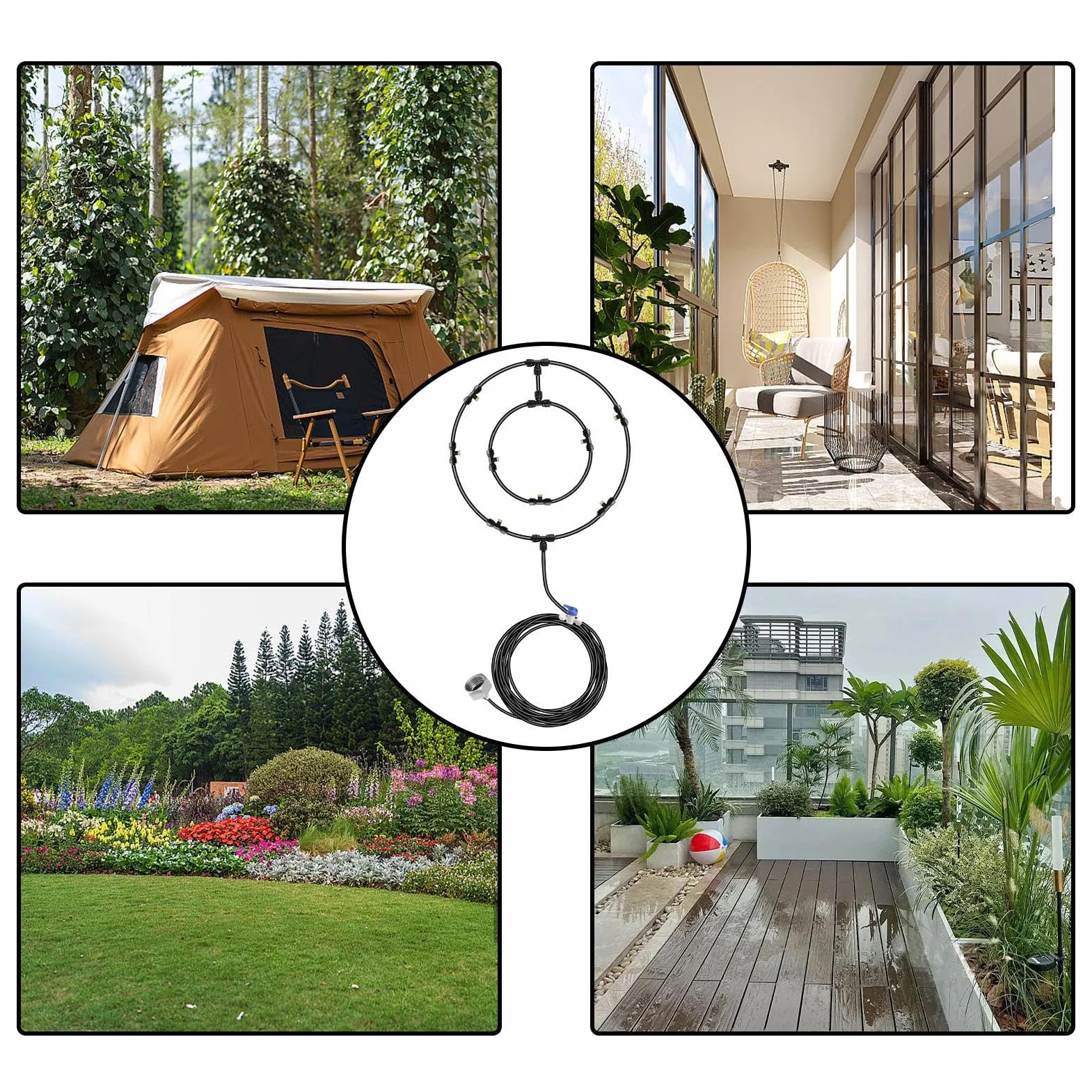 Kit de Brumisation Ventilateur pour Terrasse Extérieure avec Tuyau d’Alimentation en Eau de 8 M