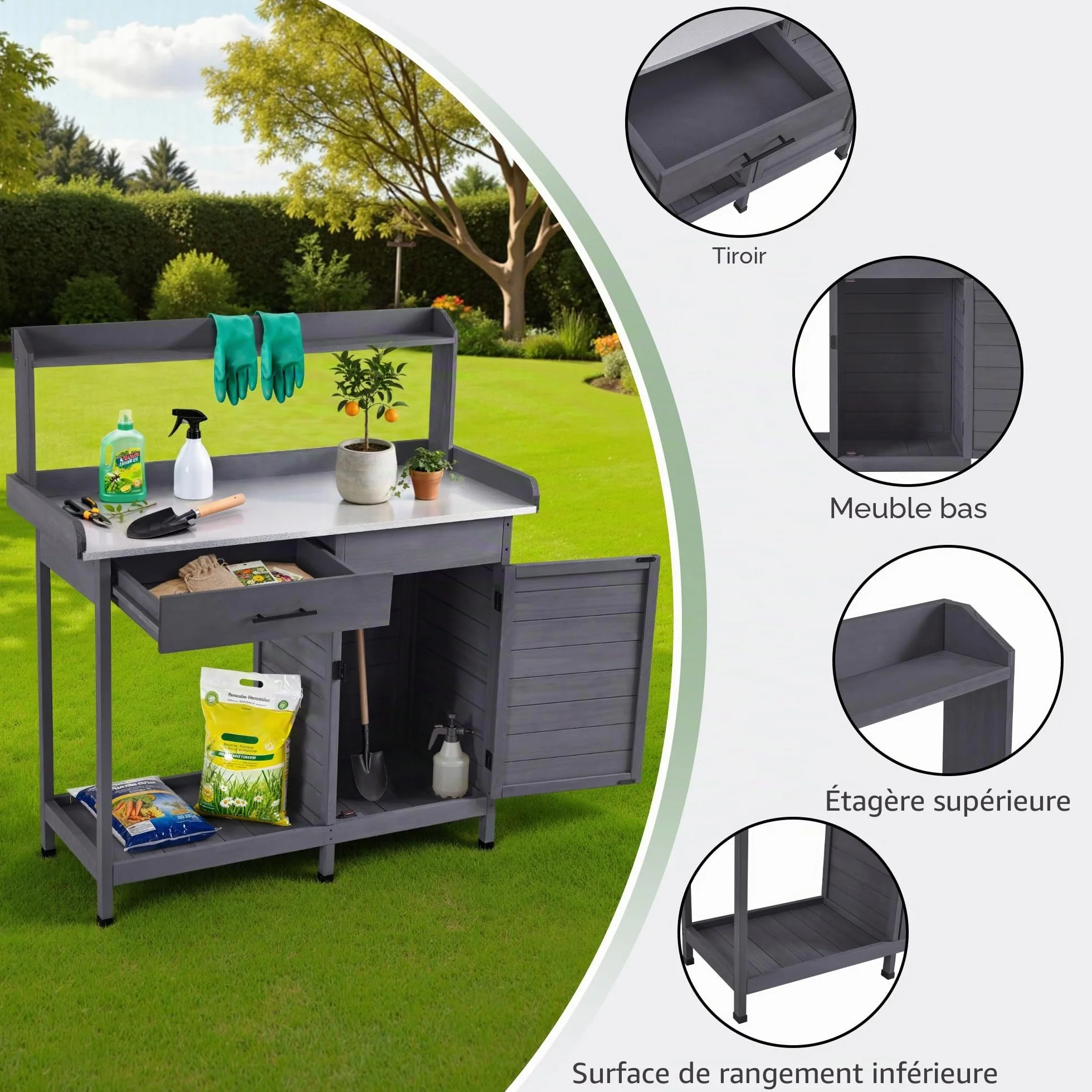 M MCombo Table de Jardin avec Tiroir 48x112x126 cm Gris