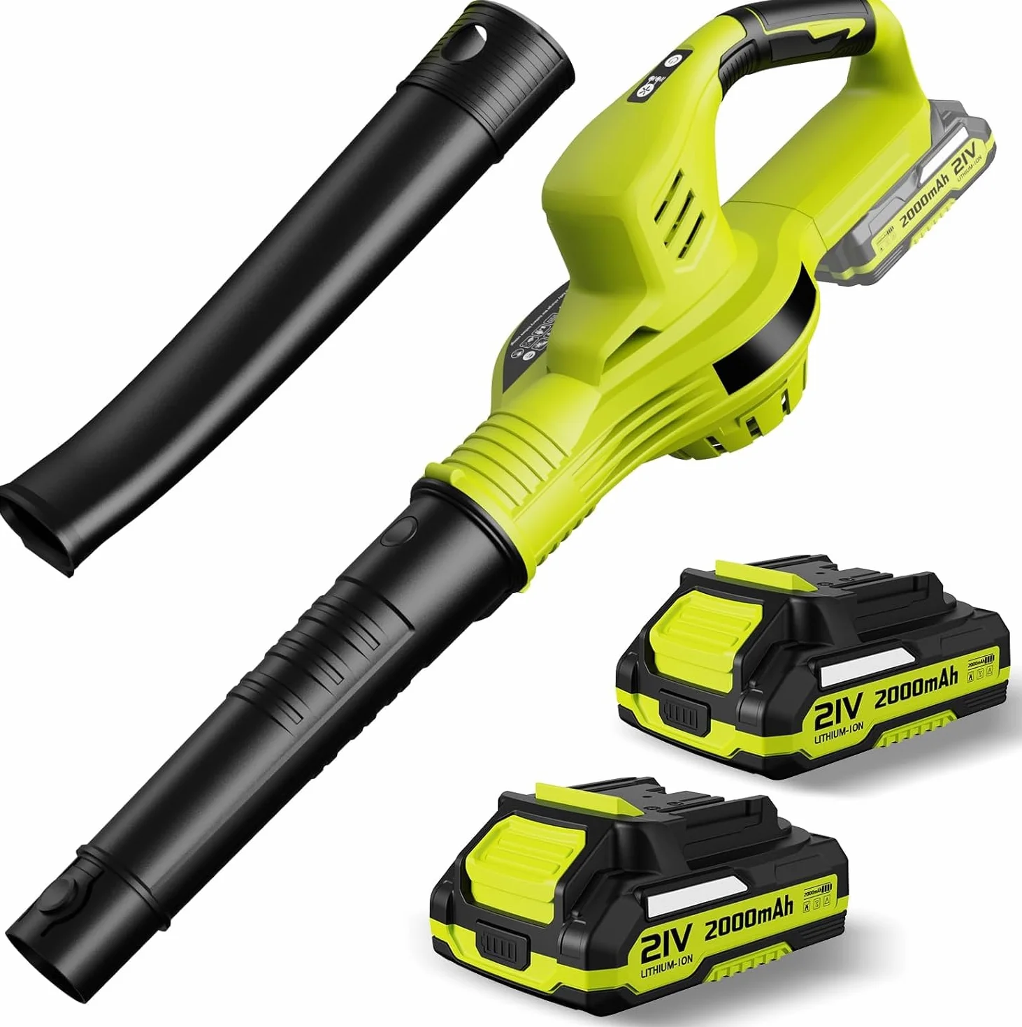 Souffleur de Feuilles sans Fil 21V 4,0Ah 3000W 2 Modes de Vitesse Vert