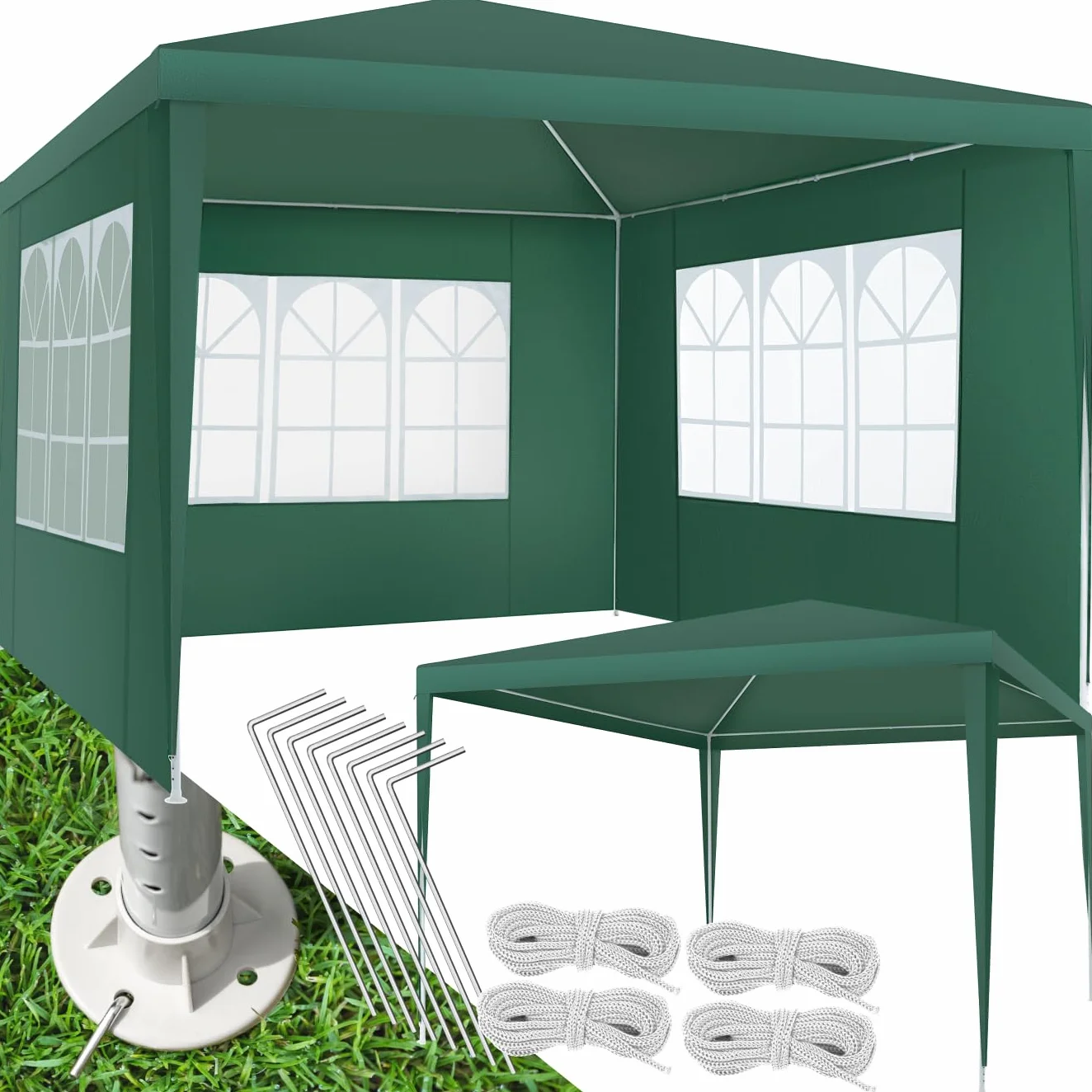 Tectake Tonnelle de Jardin 3x3m Protection UV 30+ Cadre Acier époxy Gazebo avec Parois Amovibles