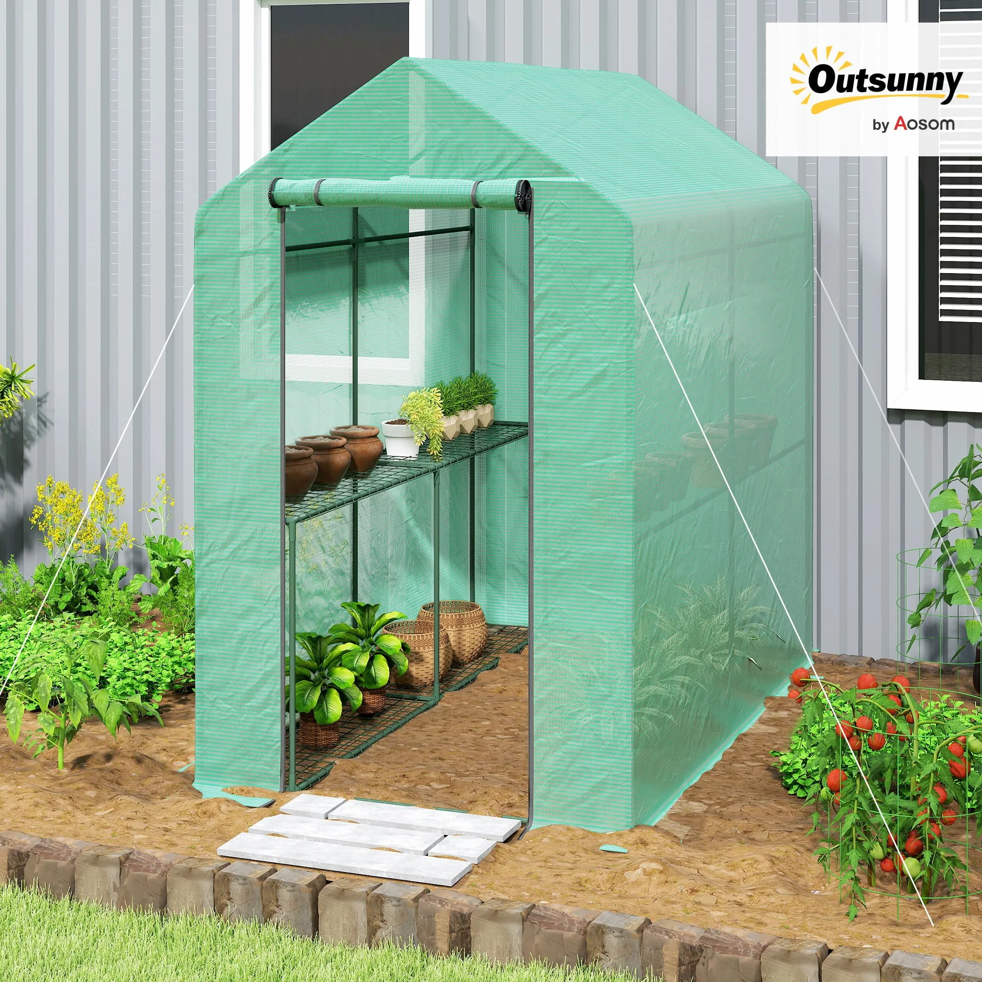 Outsunny Serre de Jardin PE, 140 g/m², 186 x 120 x 190 cm, Vert