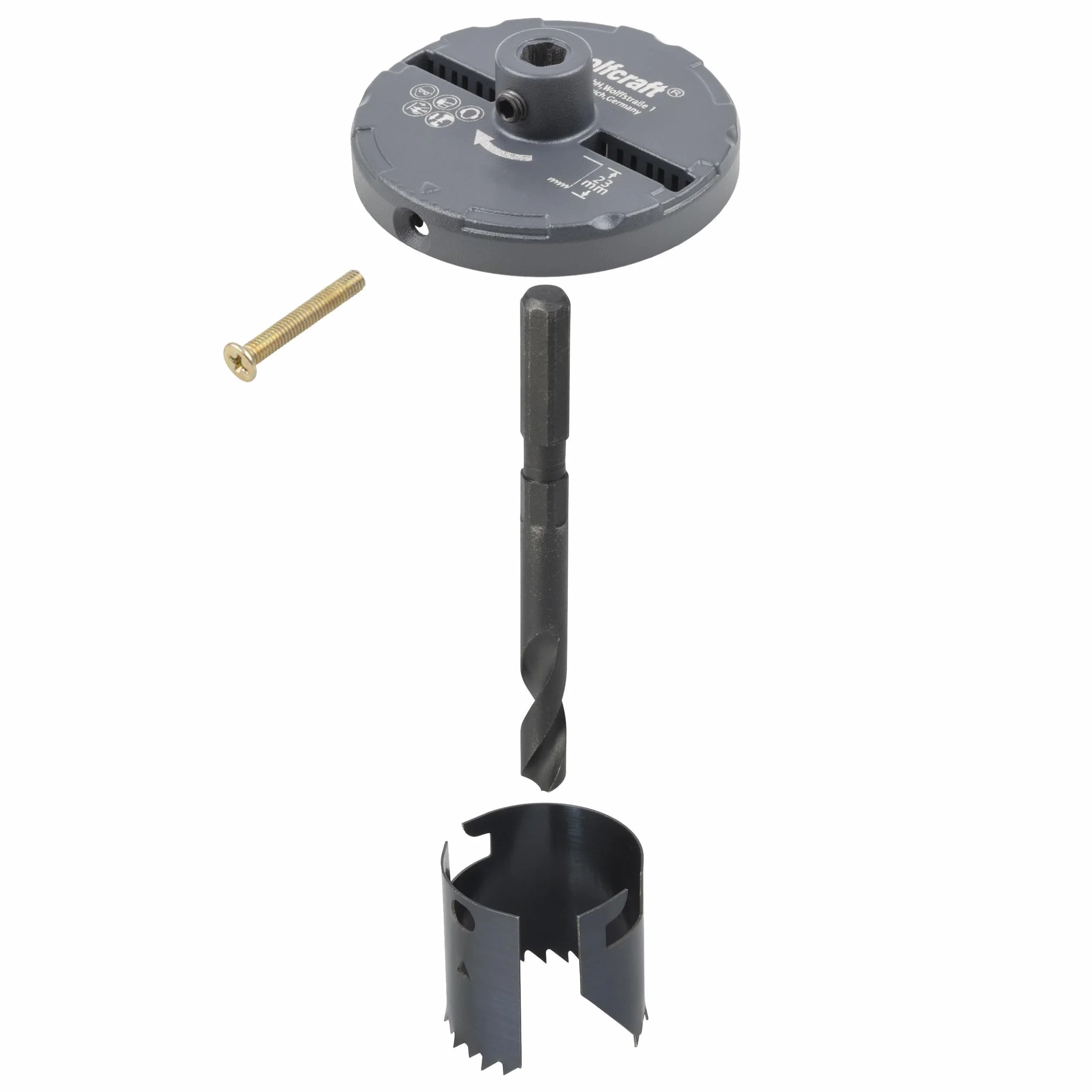 wolfcraft 2165000 - Scie-Cloche Multi-Lames Diamètre 25–65 mm - Scie avec 6 Lames à Changement Rapide - Profondeur de Coupe 23 mm