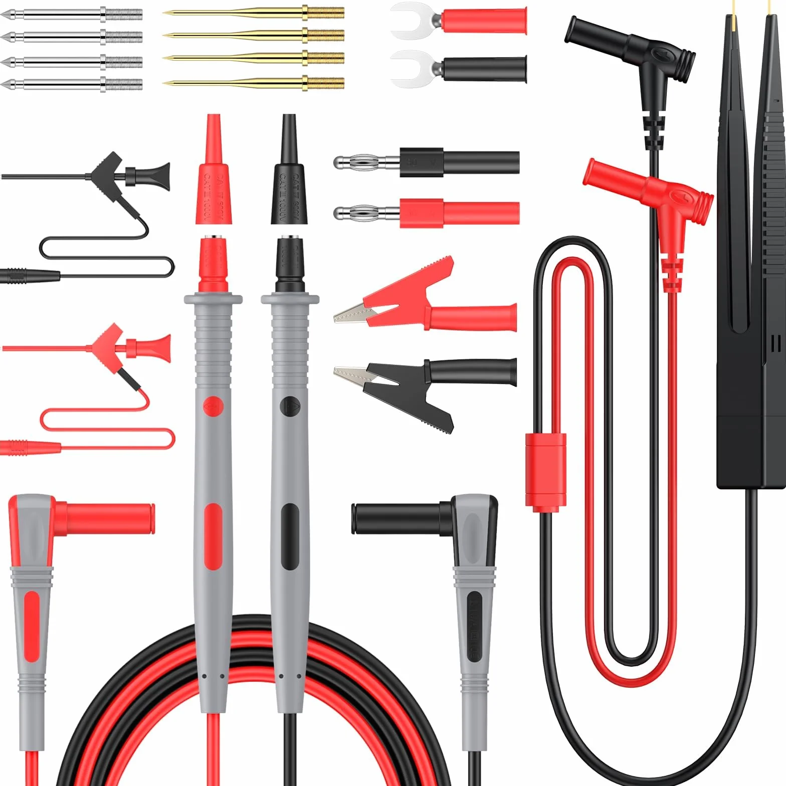 Multimètre électrique 21 en 1 avec pinces crocodile, sonde de test, pince à ressort, prise banane, voltmètre pour testeur de circuit de tension