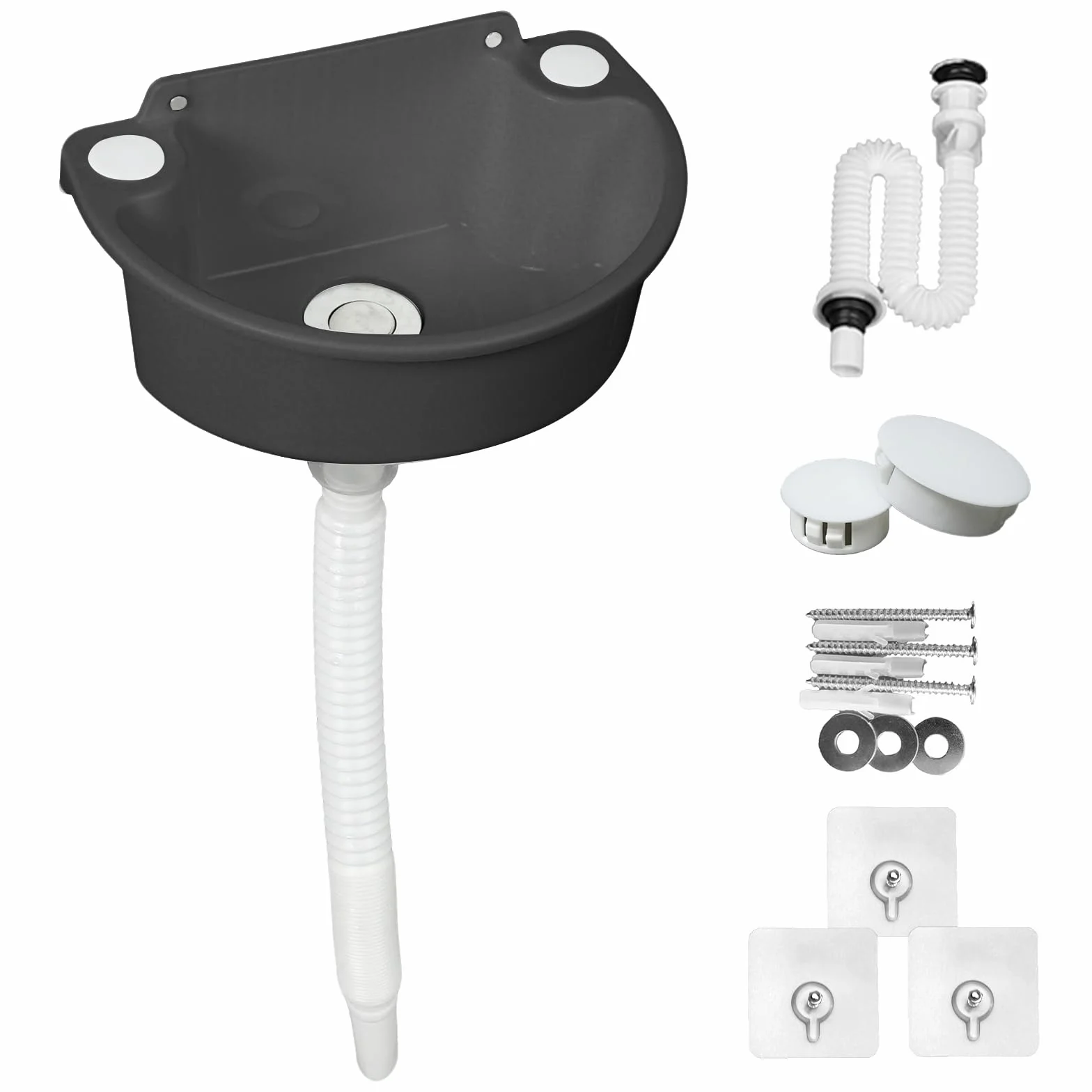 Bassin de vidage simple en plastique noir avec tuyau et bonde pour garage cave atelier
