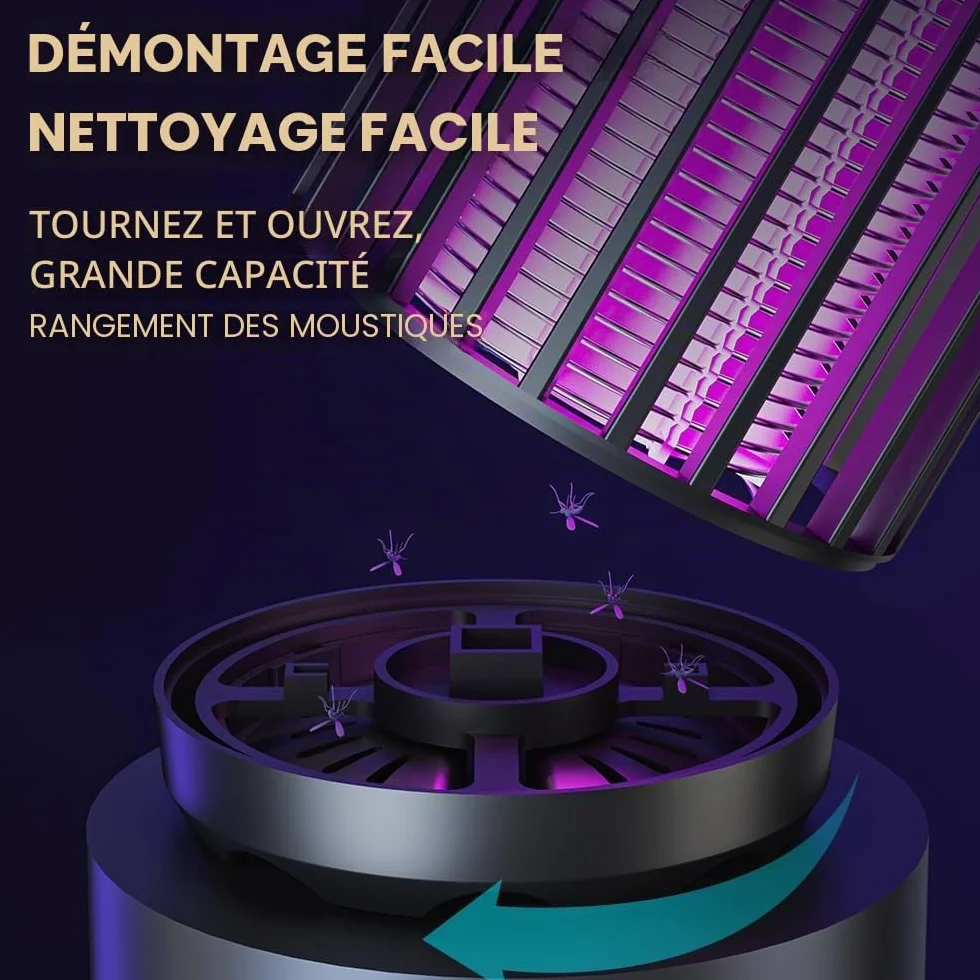 Lampe Anti Moustique Ultrason Tue Mouche Electrique 2000V Rechargeable USB Camping Interieur Anti Insectes Nero