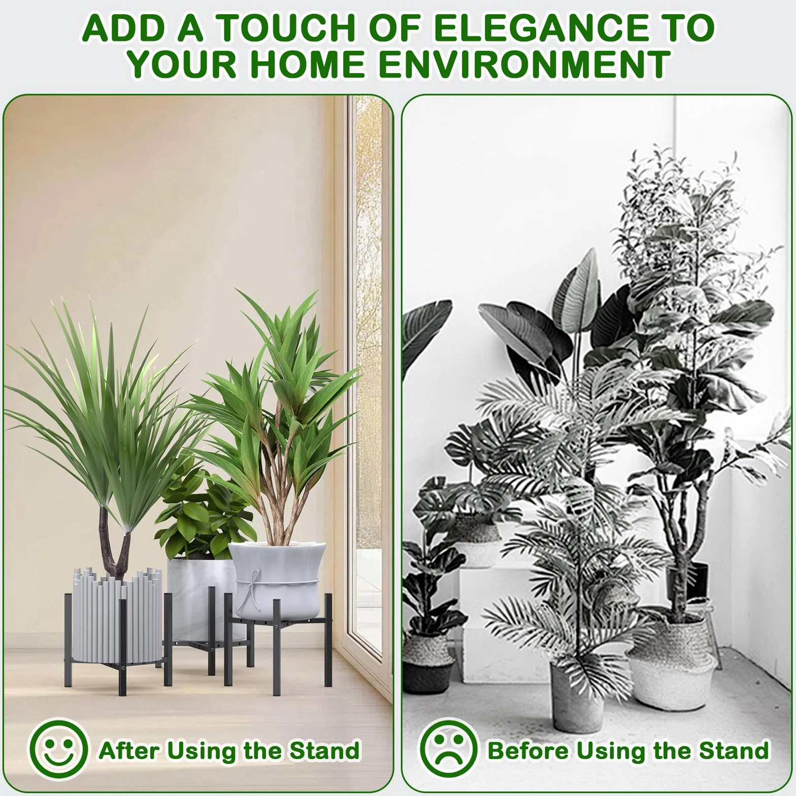 Support Plantes Intérieur Métal 2 Pack Réglable Étagères à Fleurs Porte Plantes d'Angle Noir