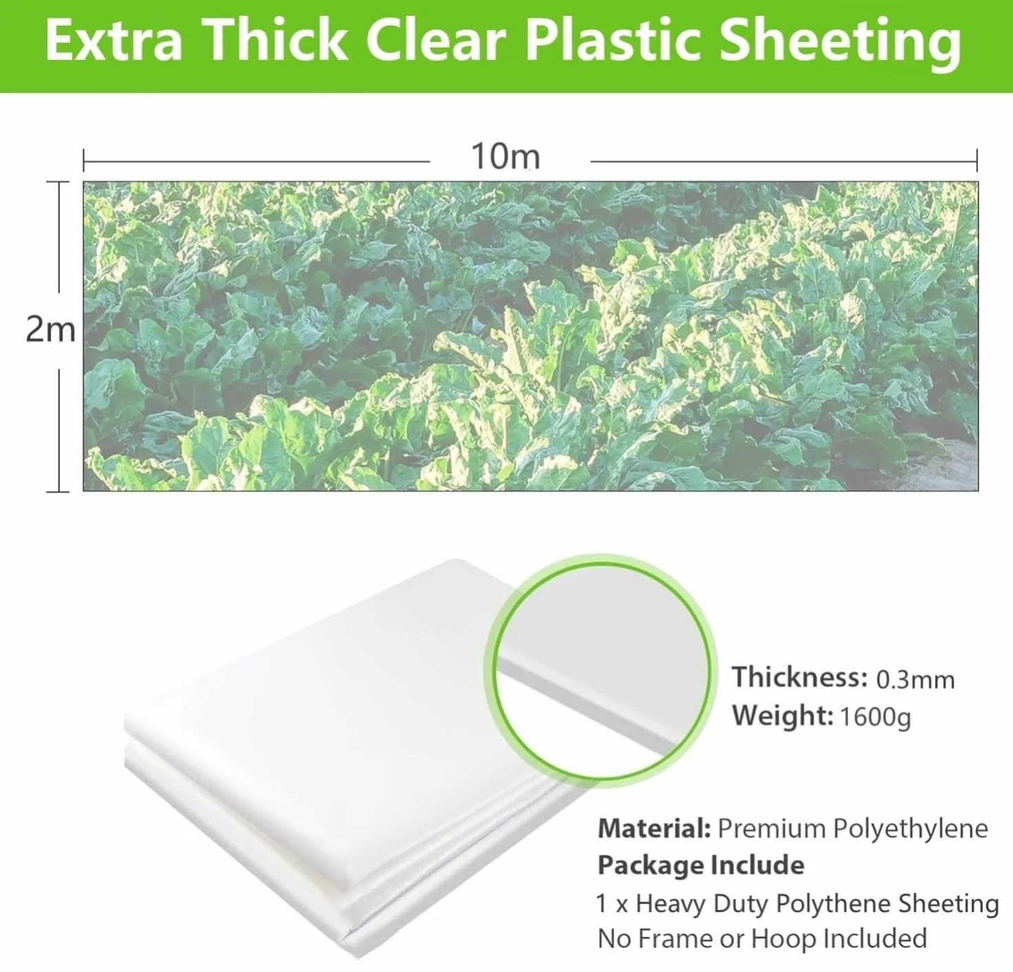 KAHEIGN Feuille De Polyéthylène 2 x 10m Extra-épais 250mu Jardin Couverture Membrane Horticole