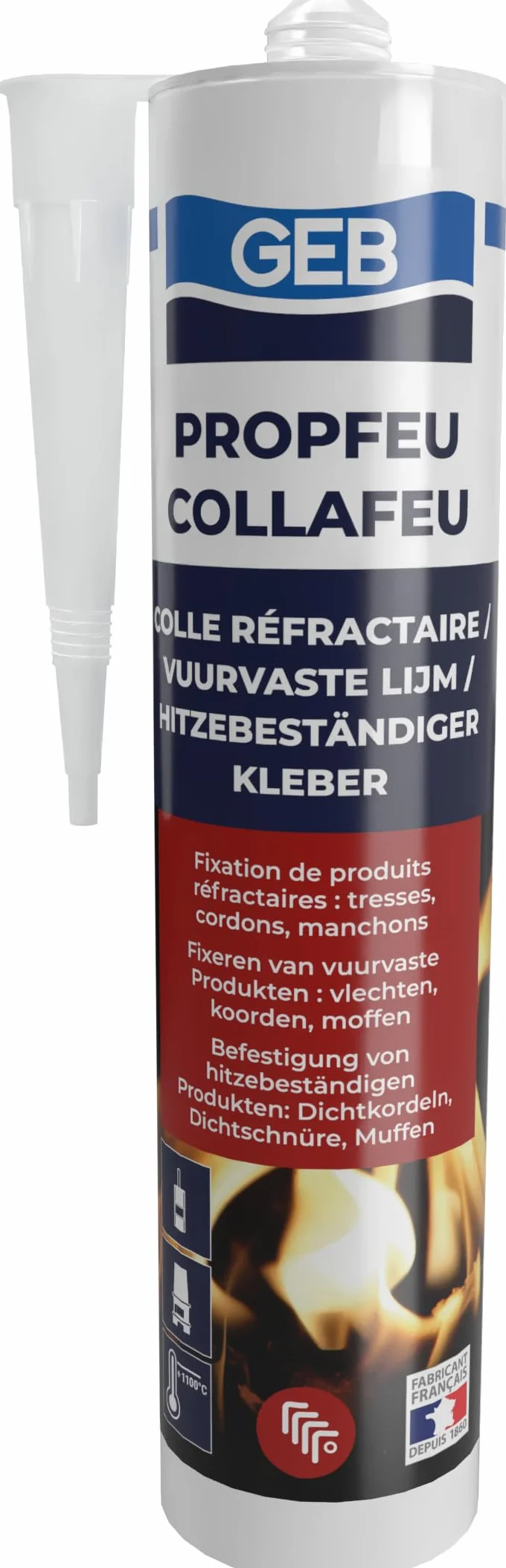 GEB Collafeu – Colle Réfractaire 1100°C pour Poêle à Bois, Insert, Cheminée, Four & Chaudière – Fixation Briques, Tresses, Gaines, Manchons & Joints – Cartouche 310ml