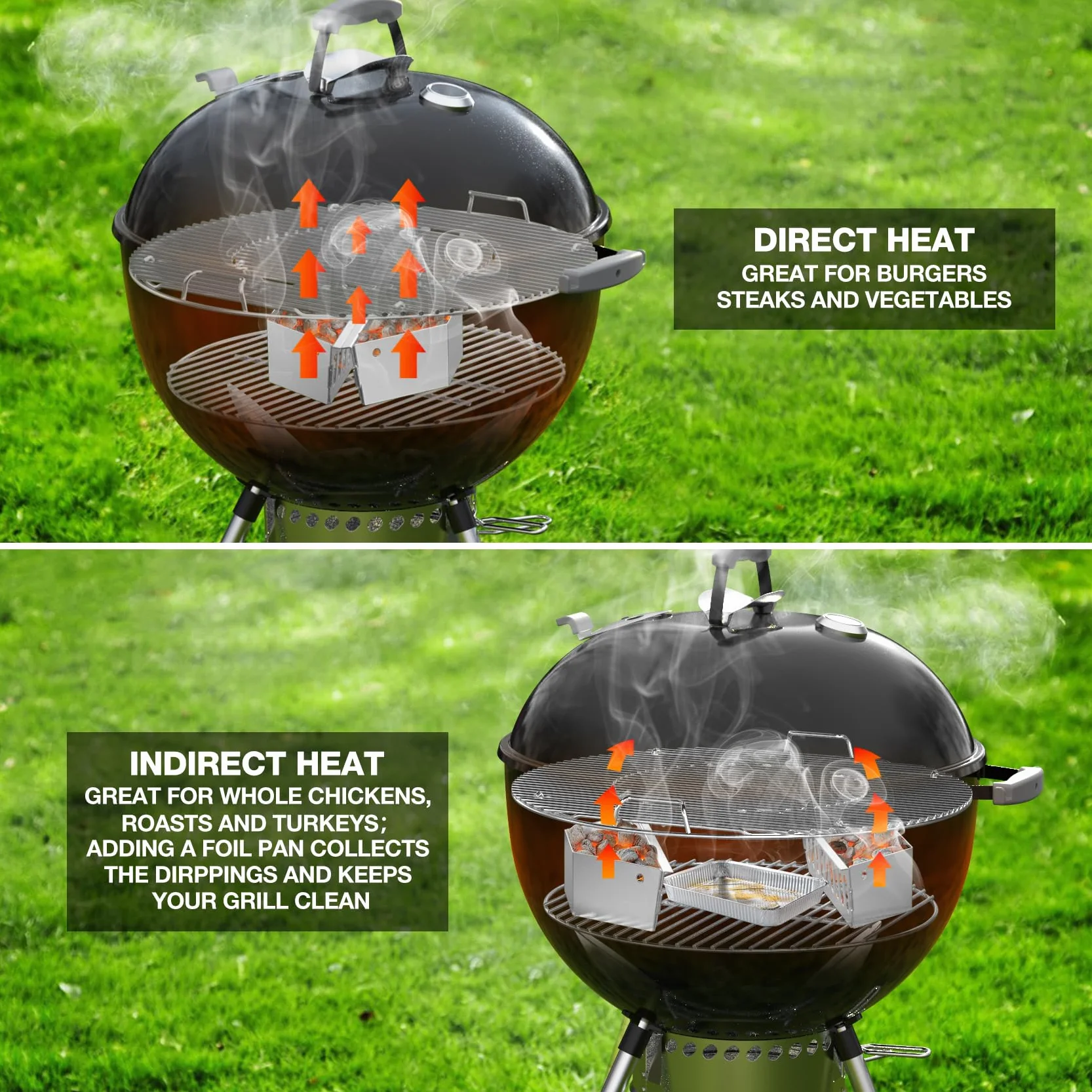 Onlyfire Panier à Charbon Acier Inoxydable pour Weber Kettle 57 cm, 2 Pièces