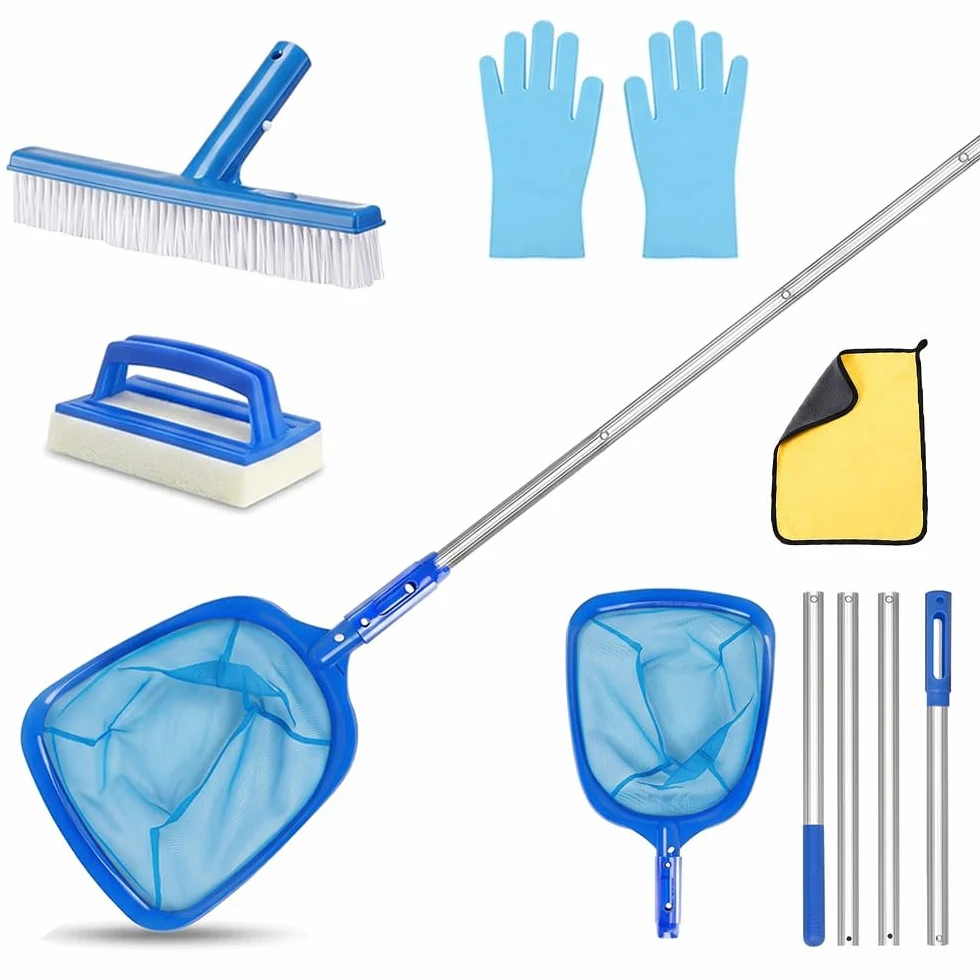 Yi'antai Epuisette Piscine Manche Telescopique 188cm Maille Brosse Kit Nettoyage Bleu