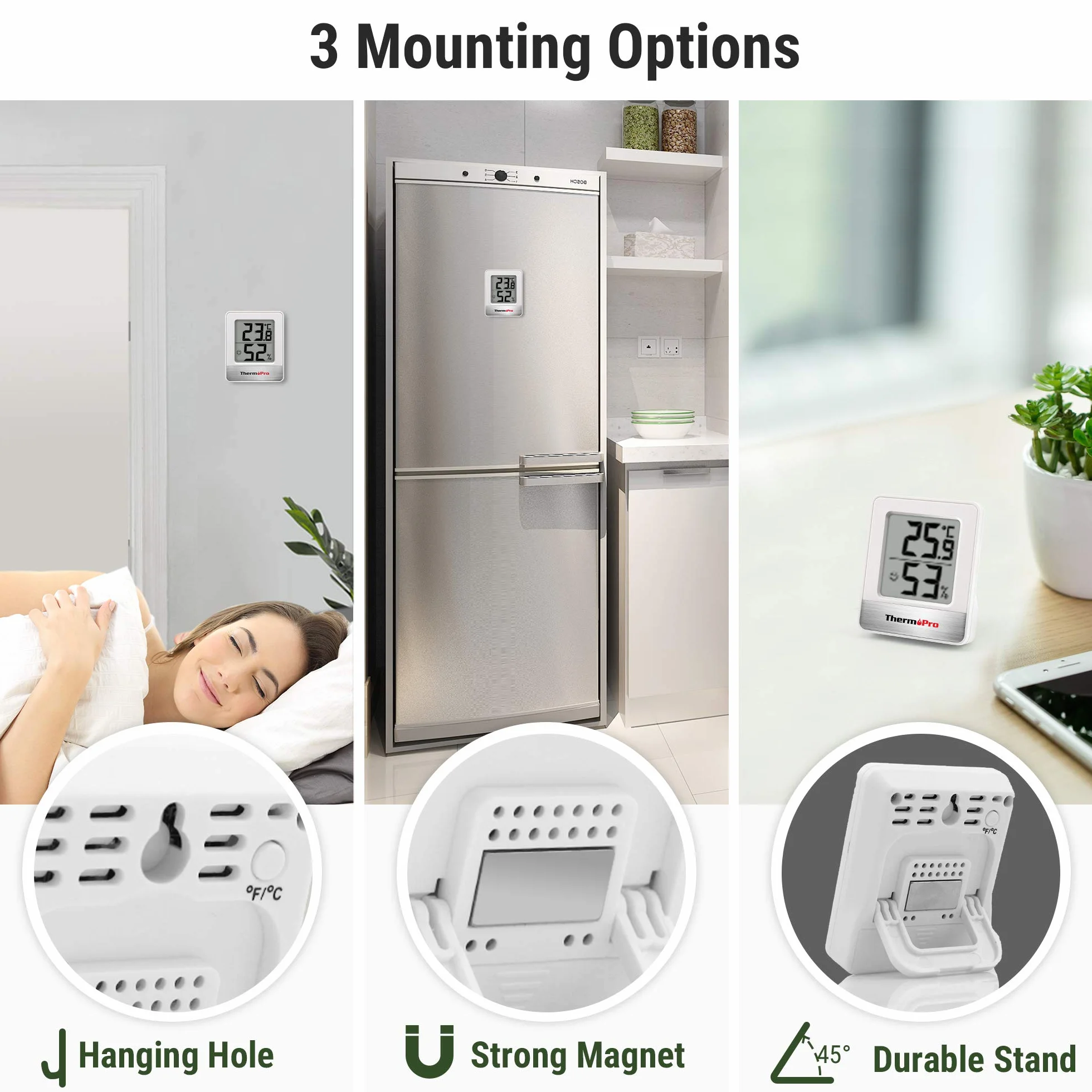 ThermoPro TP49-2 Hygromètre Numérique Thermomètre Intérieur Moniteur Température Humidité 2 Pièces