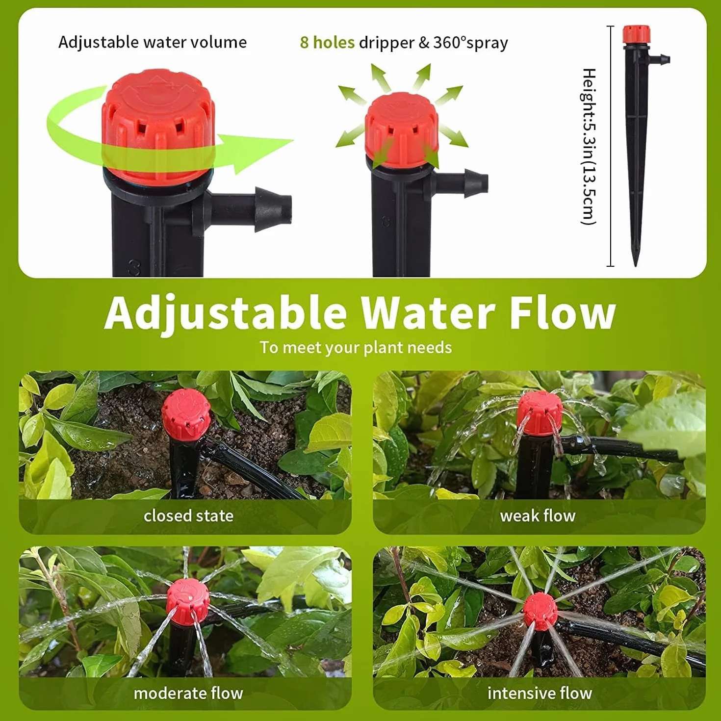 KAHEIGN 60Pcs Goutteurs d'eau D'irrigation, Émetteurs Goutte à Goutte Réglables 360 Degrés pour Tube 4mm/7mm