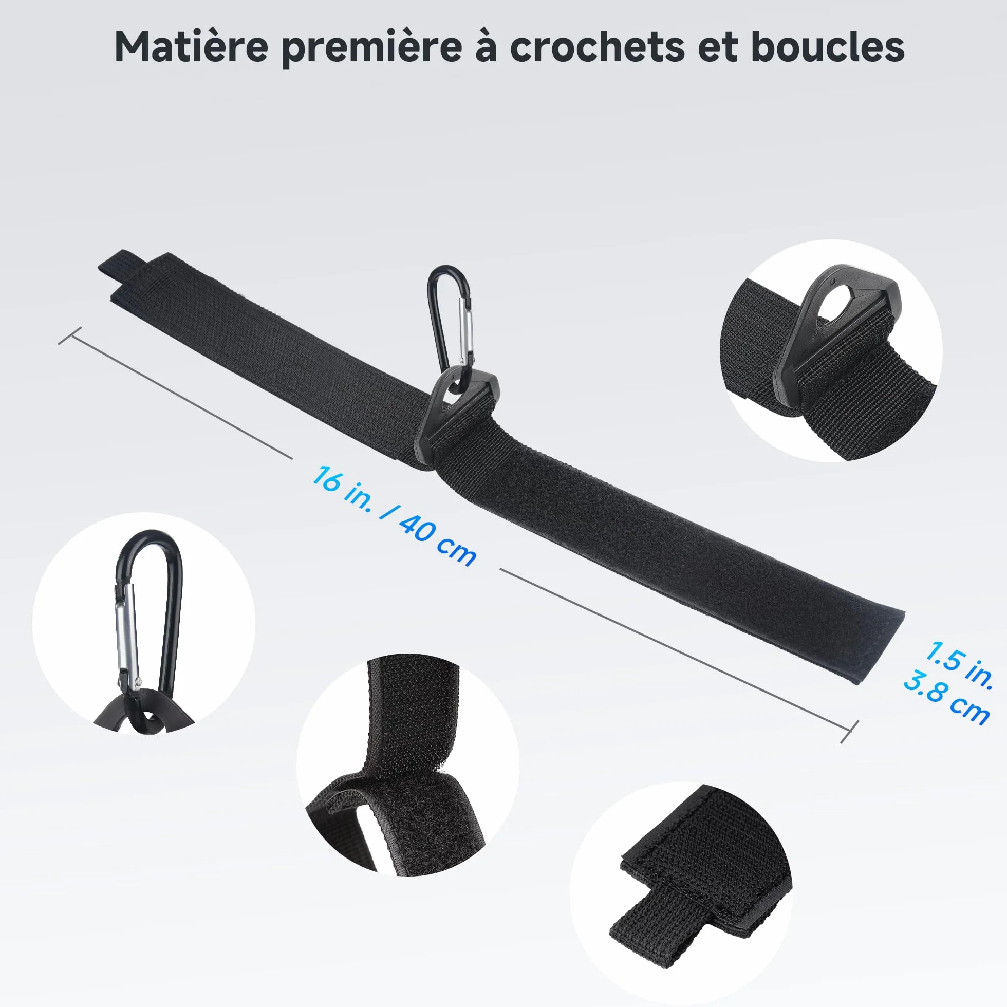 Cable Matters Paquet de 5 Sangles d'organisation de cordons d'extension robustes avec boucle en métal, capacité de charge de 36 kg, support de cordon d'extension avec sangles à crochets de 40 x 3,8 cm