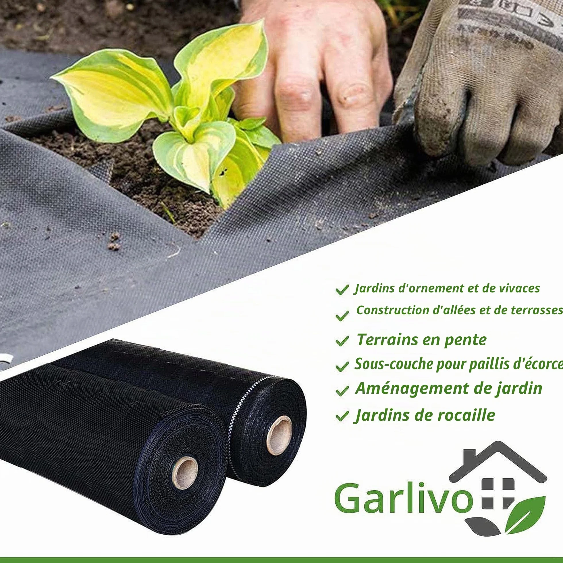 Toile Anti-Mauvaises Herbes 50 m² 65 g/m perméable à l'eau Non Tissée Protection UV 50 m x 1 Rouleau