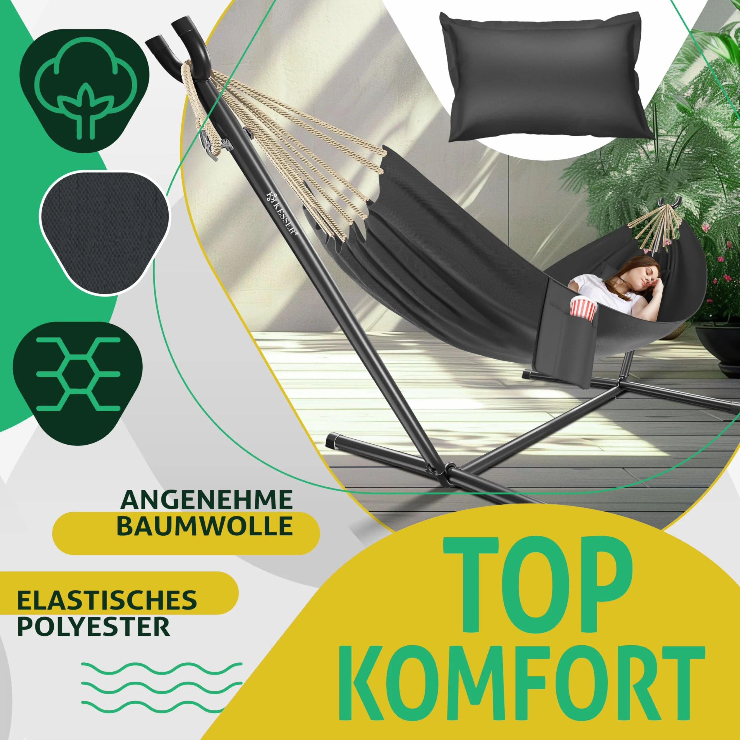 KESSER Hamac Lake Double avec Support 200 kg XXL Anthracite