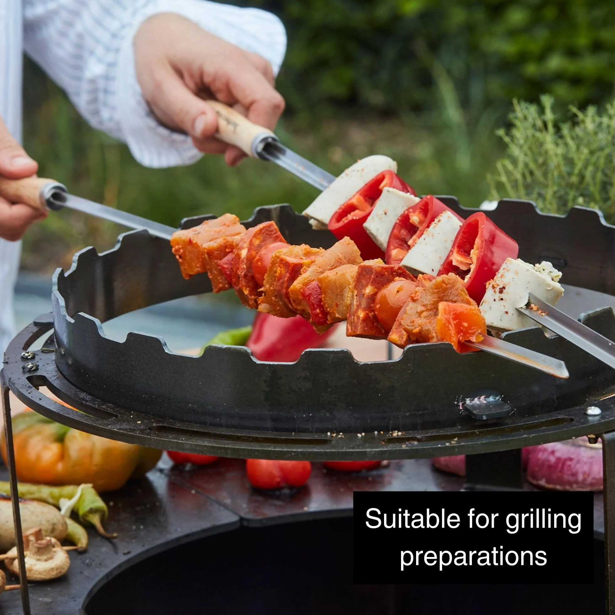 Barbecook Brochettes de Barbecue Réutilisables Set de 3 XL, Acier Inoxydable et Bois, 65cm