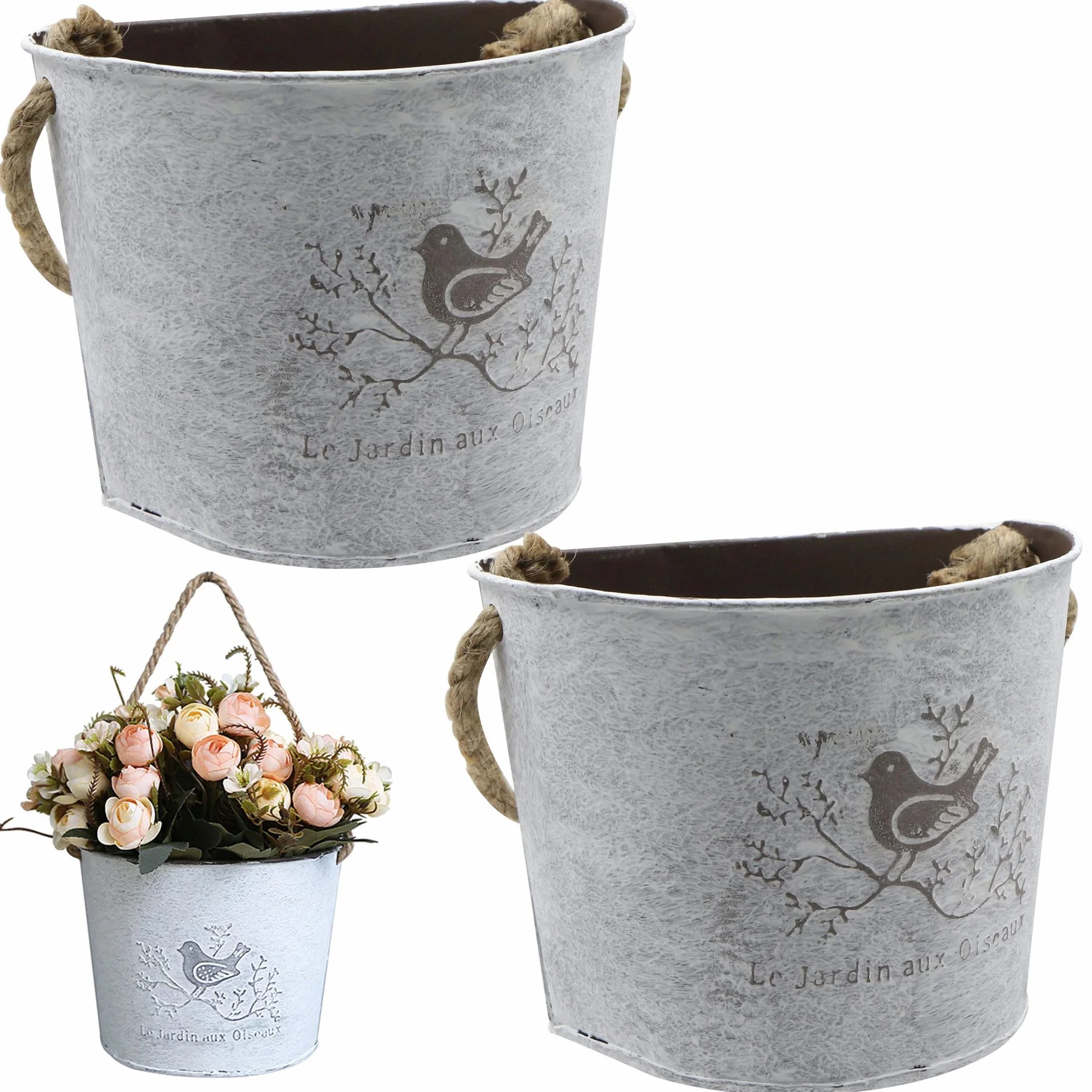Pot de Fleurs Suspendu Galvanisé Demi-Cercle Vase Mural pour Intérieur Extérieur Jardin Succulentes, 2 Ensembles