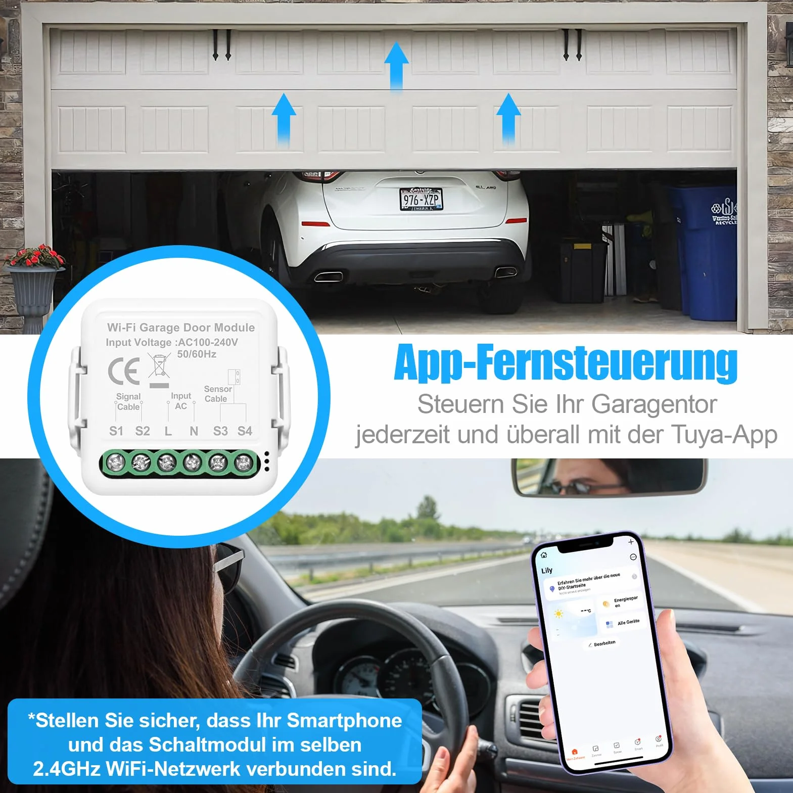 Ouvre-porte de garage intelligent, ouvre portail connecté wifi contrôle de l'application Tuya, ouverture portail connecté compatible avec Alexa et Google Assistant commande vocale (2 pièce)