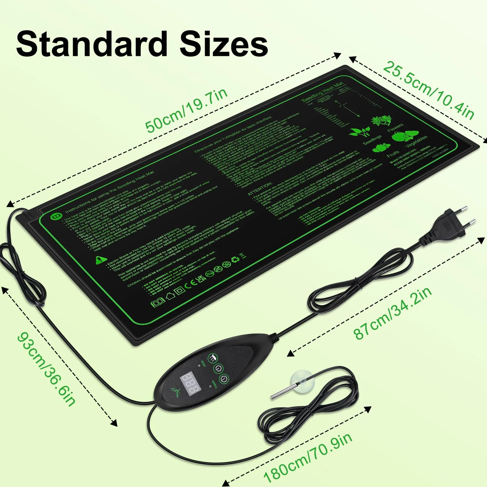 Tapis Chauffant pour Plantes avec Thermostat, 6 Niveaux de Température et Minuterie, 30W, 53x25cm