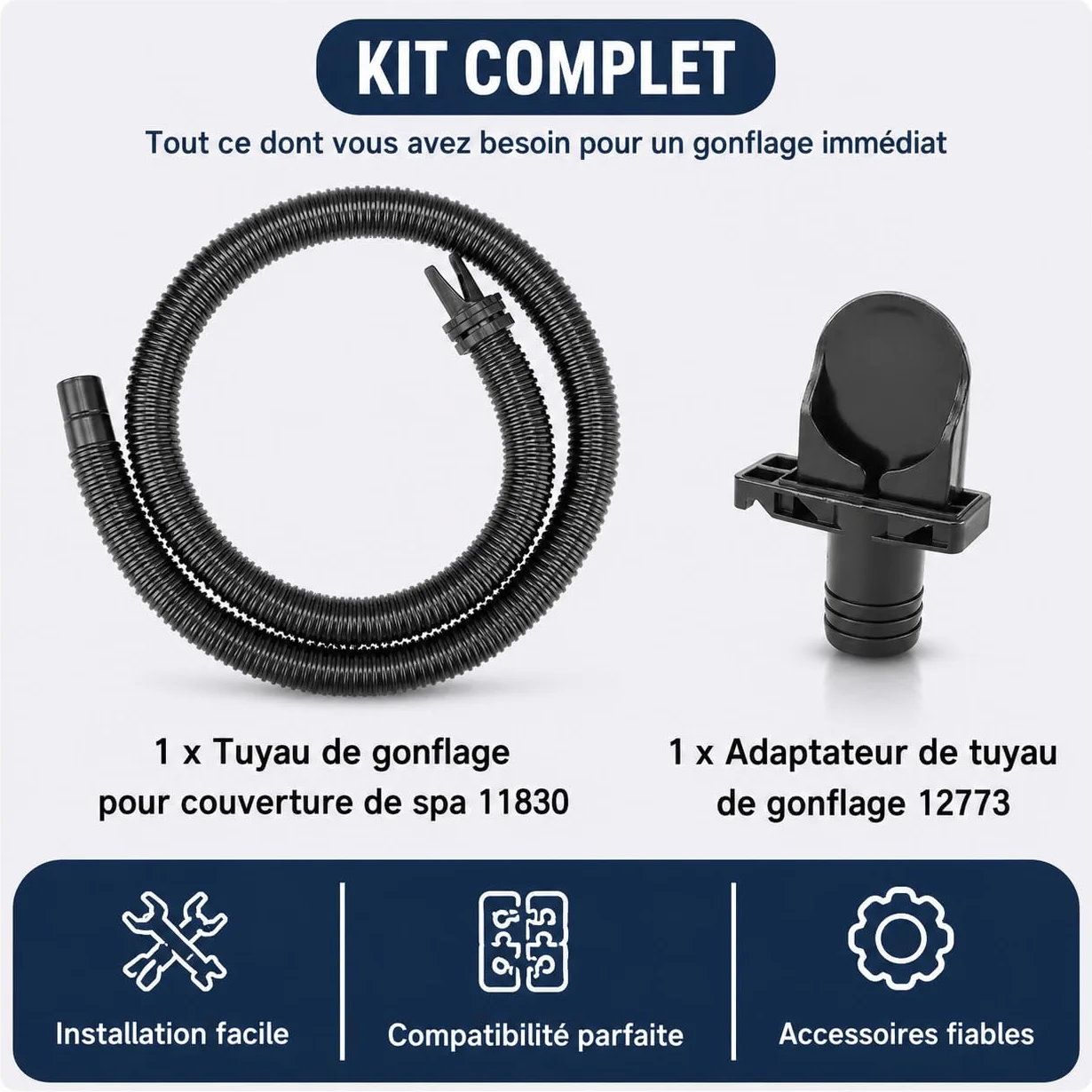 Kit d'adaptateur de tuyau de gonflage Intex PURESPA 11830 12773 pour housse de spa