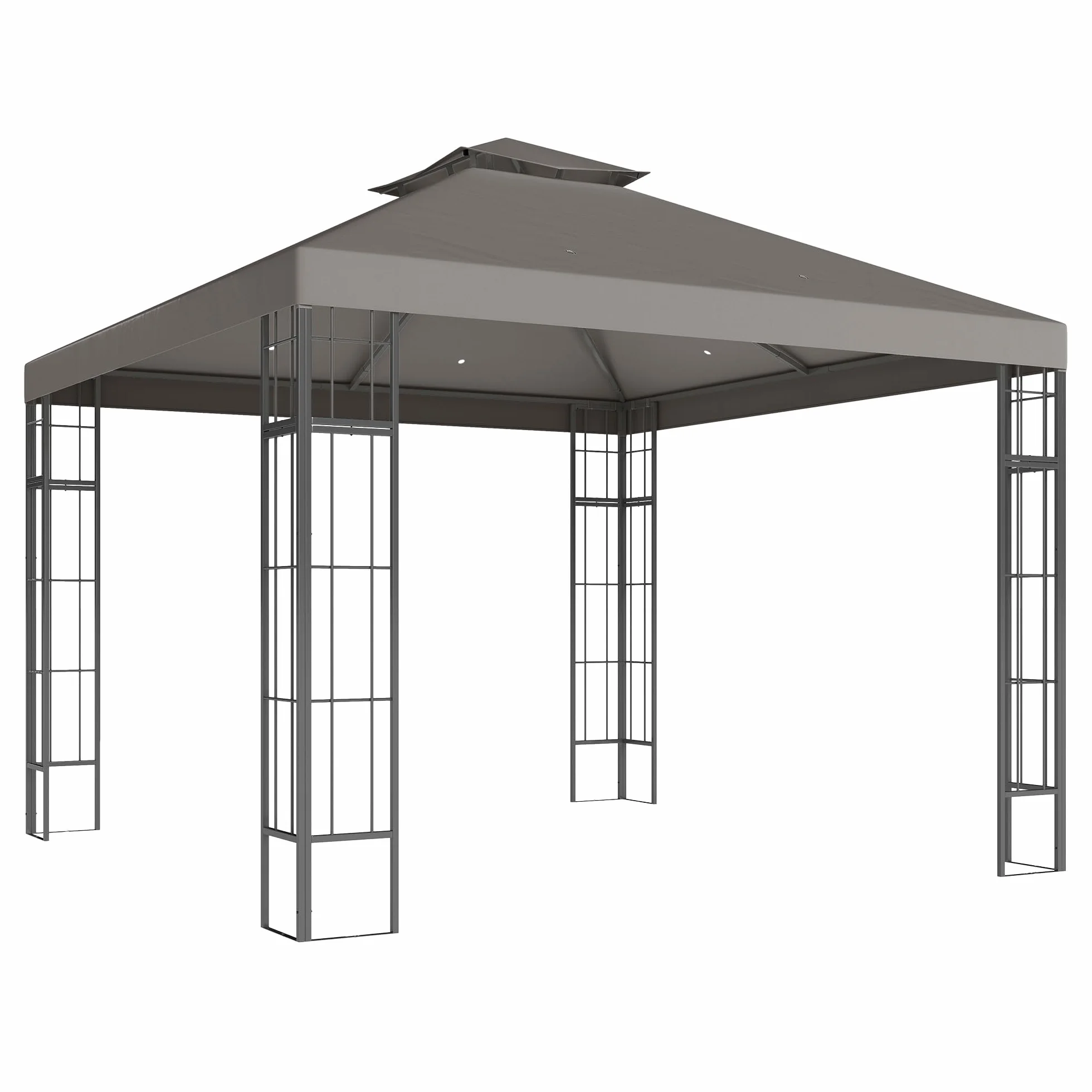 Outsunny Pavillon de jardin double toit 3x3 m Hydrofuge stable résistant hiver protection UV Tente métal gris foncé