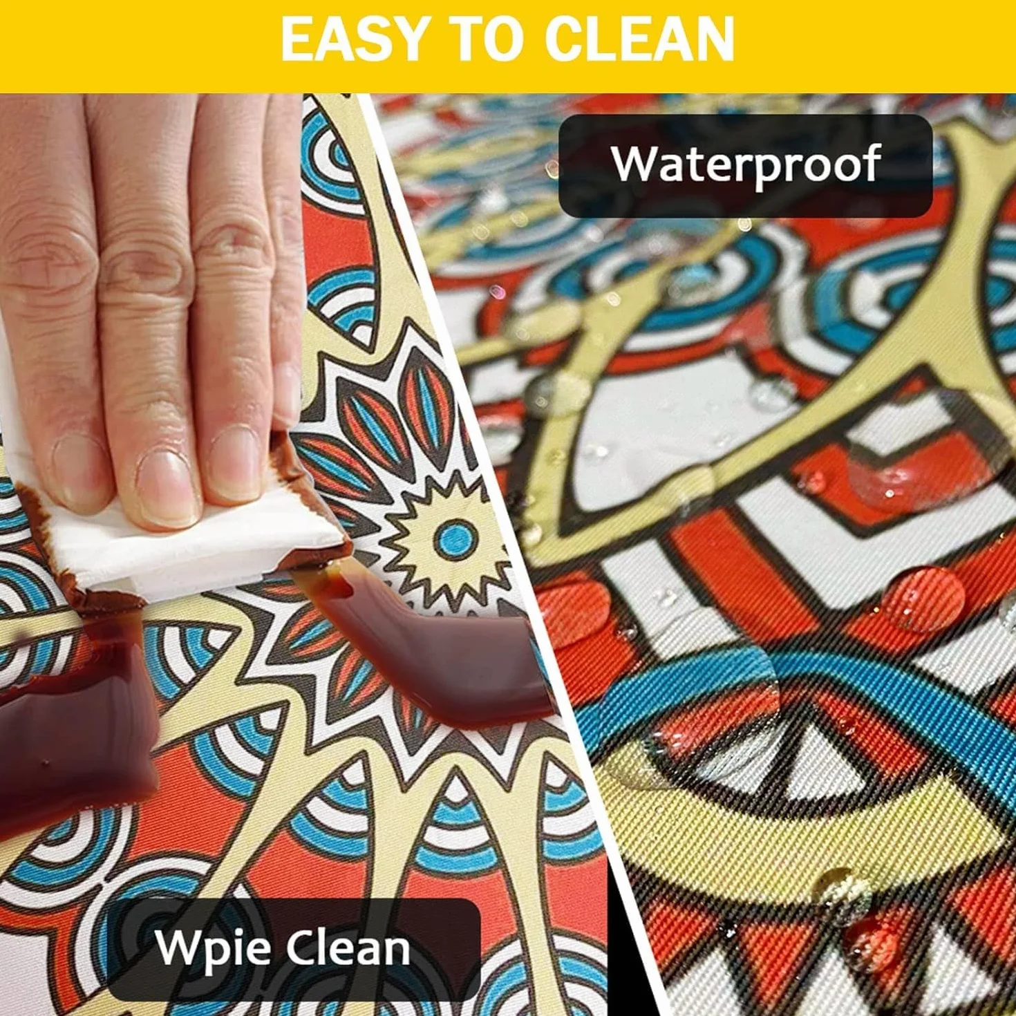 FANSU Nappe Ronde Imperméable 120 cm Mandala Polyester Anti Taches Lavable pour Table 100-110cm