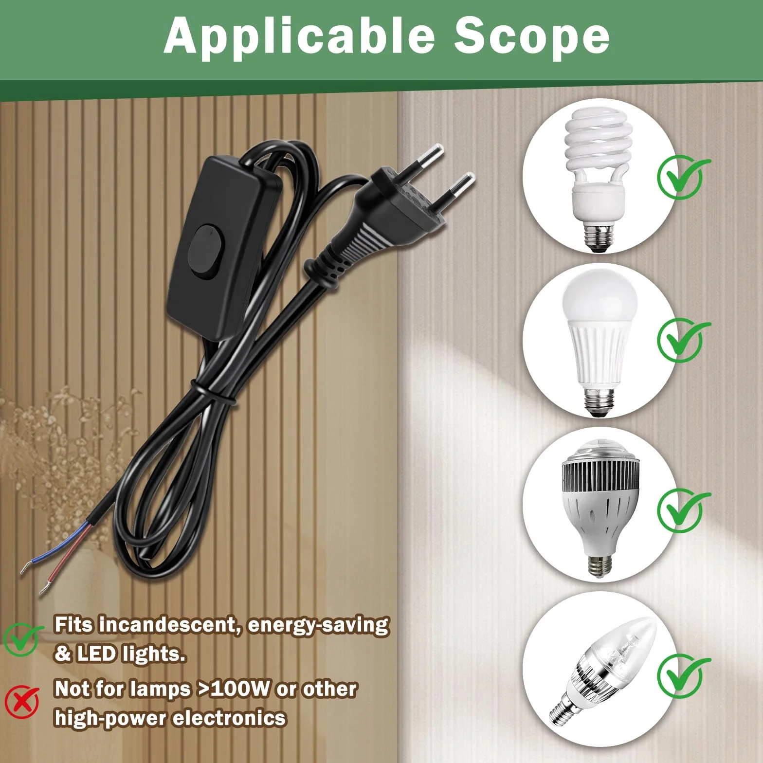 Lot de 3 Cordon Avec Interrupteur et fiche, Câble de raccordement avec prise 1,8 m, Câble avec interrupteur pour lampes, Lampes de table et applications domestiques, Prise avec interrupteur pour lampe
