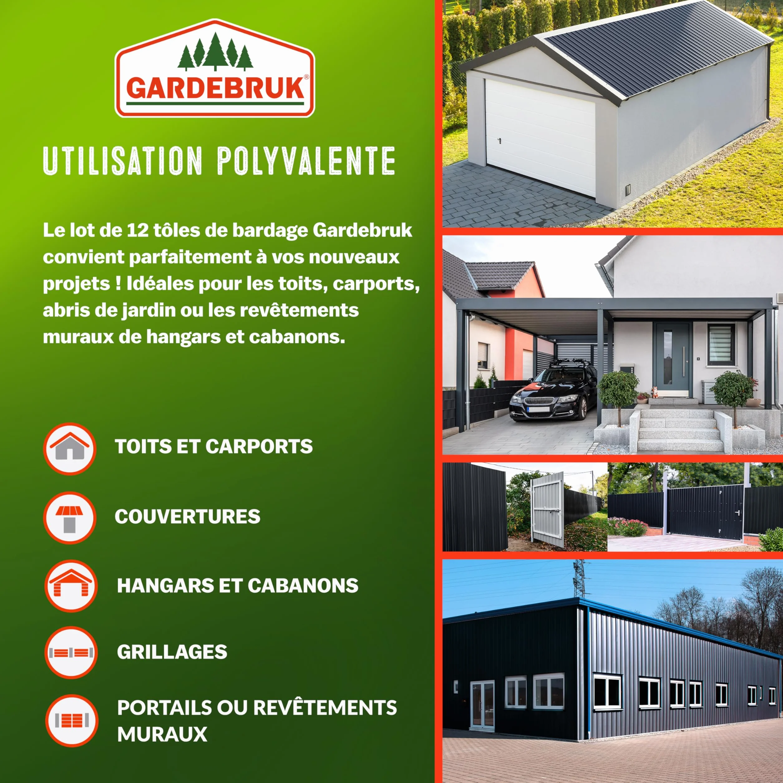 GARDEBRUK® 12x Tôles de bardage 129x46cm 7m² tôle trapézoïdale ondulée profilée résistante intempéries galvanisé plaque abri de jardin anthracite
