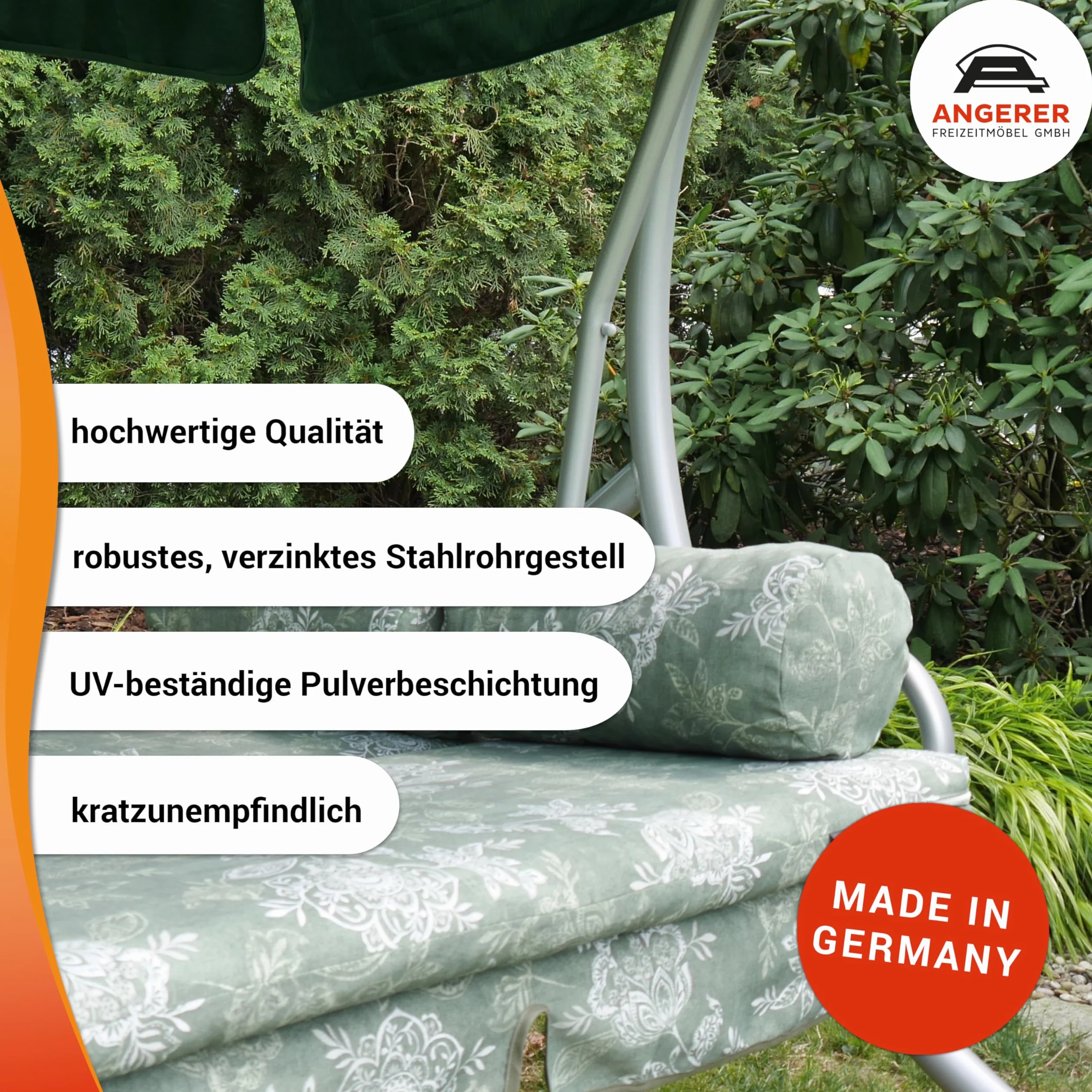 Angerer Balancelle de Jardin Trend 3 Places Convertible en Lit Acier Galvanisé Toit Ajustable Coussins Lavables 270 kg