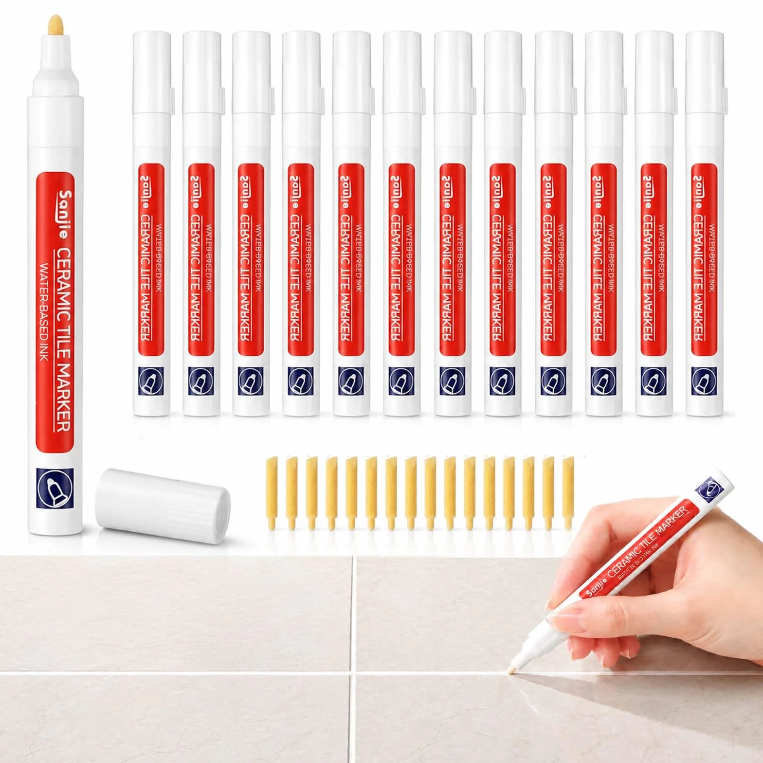 14 Stylos Joints Carrelage Blanc avec 14 Pointes de Rechange, Stylo Blancheur Joints Imperméable, Rénovateur de Joint Carrelage pour Salle de Bain, Cuisine, Murs et Sols