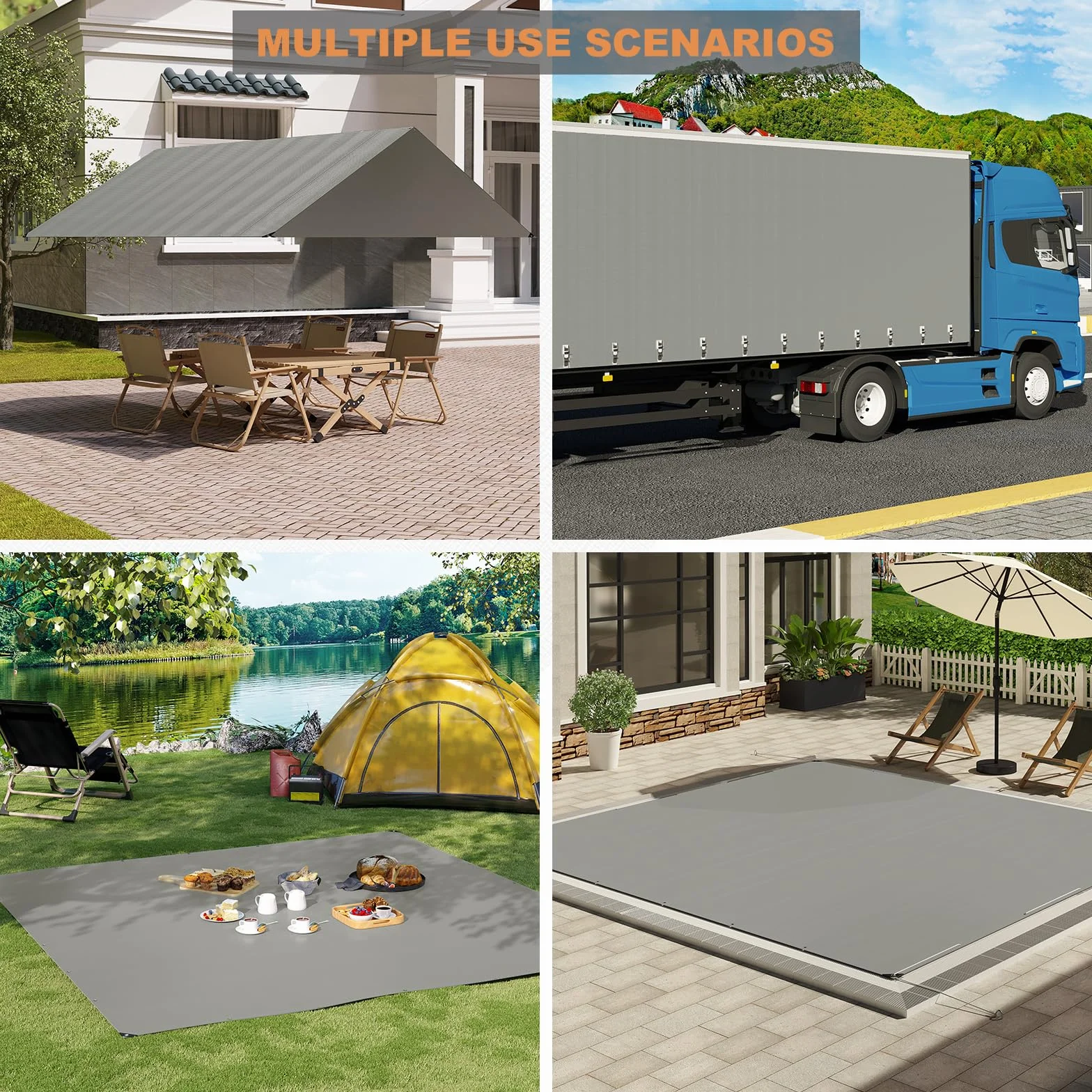WOLTU Bâche de Protection, 4x4 m, en PE 140 g/m², Bâche Imperméable Anti-UV, avec Œillets, Résistante aux Intempéries et aux Déchirures, pour Meubles de Jardin Bois Piscine Trampoline, Gris