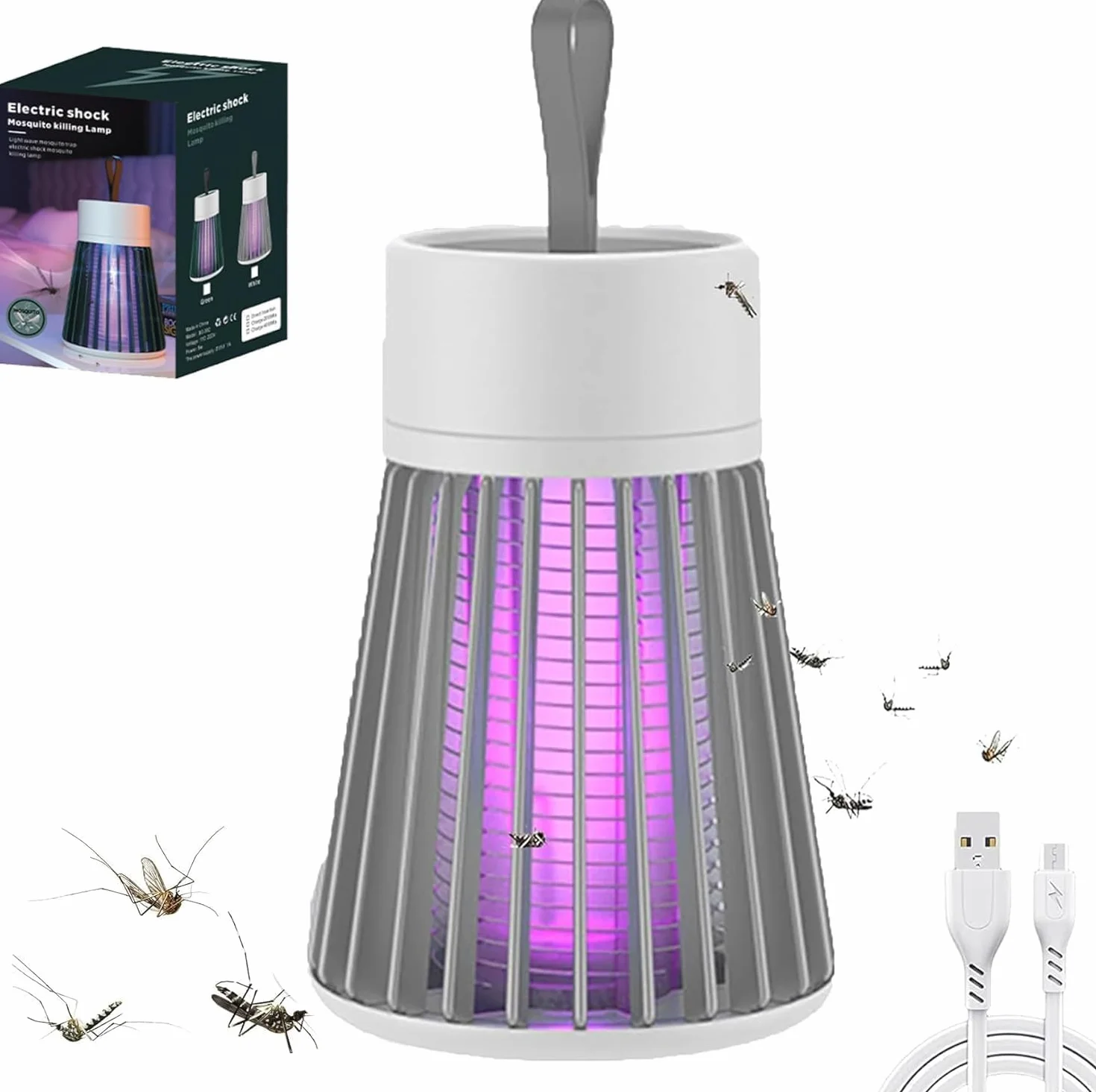 Lampe Anti Moustique Électrique Portable Rechargeable USB Imperméable Intérieur Extérieur Gris