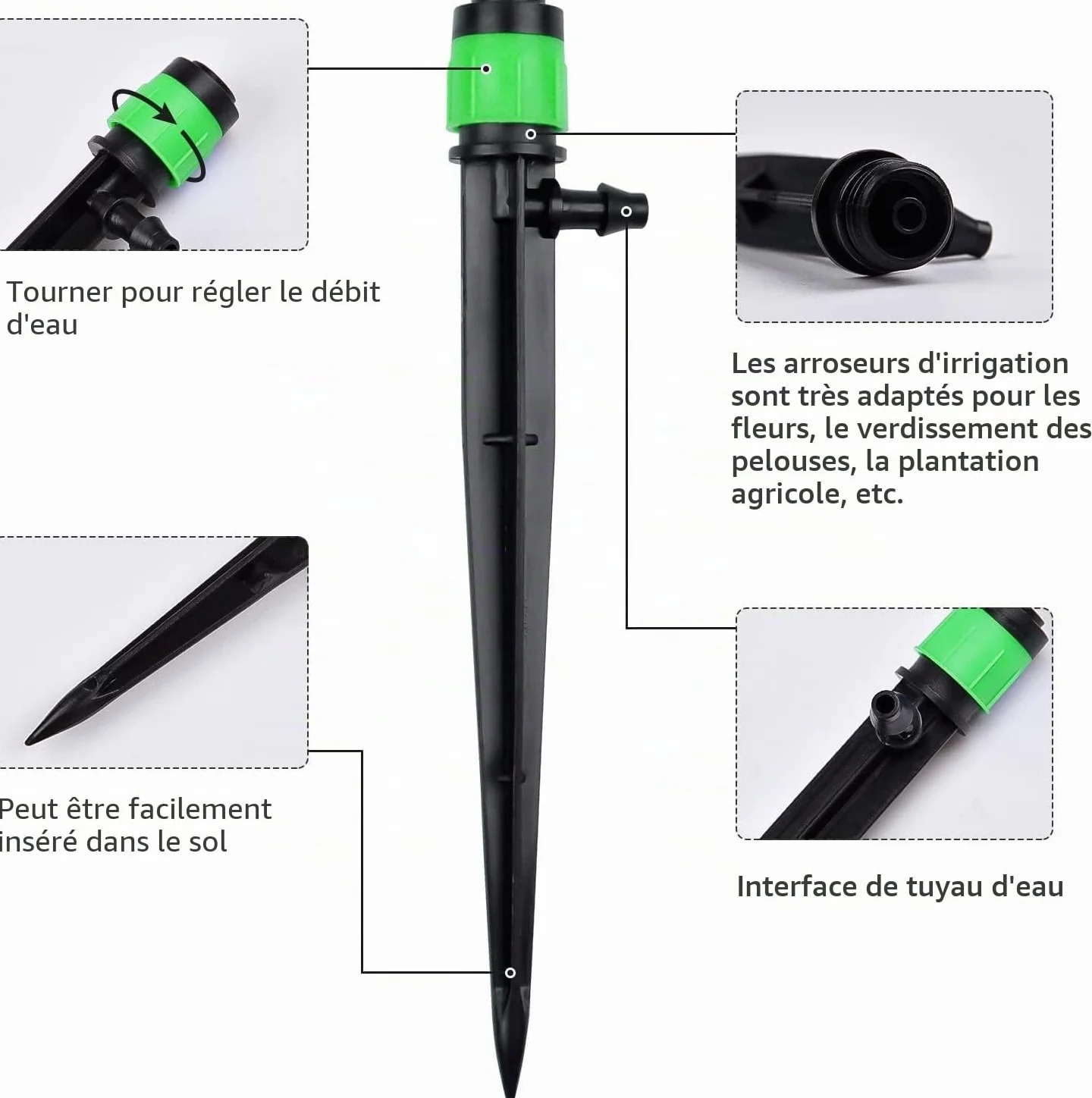 Goutteur d'irrigation 360° réglable, 100 pièces, micro arroseur pour tube 1/4" (4-6mm), pour jardin serre pelouse