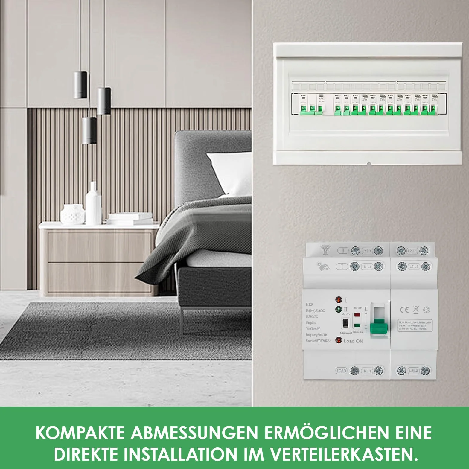 Inverseur de Source Automatique 63A 4P pour Rail DIN, ATS Mini 400V avec Commutation Rapide <50ms pour Générateur de Secours dans Armoire Électrique - Inverseur de Source Monophasé 63a