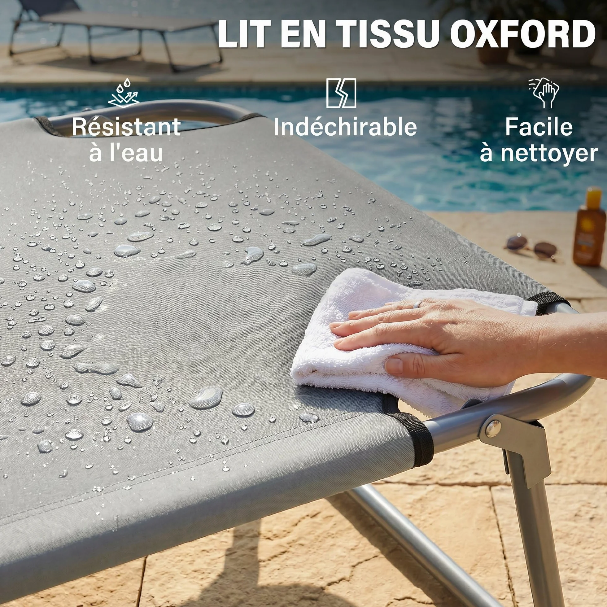 Outsunny Chaise Longue Pliante Transat Bain de Soleil 187x58x36 cm Gris Clair