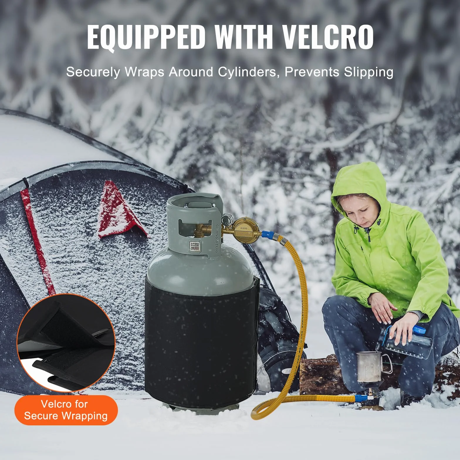 VEVOR Couverture chauffante pour bouteilles de propane 120 W, housse isolant réservoirs gaz 18 kg, thermostat interne, température max 32,22°C, tissu Oxford imperméable