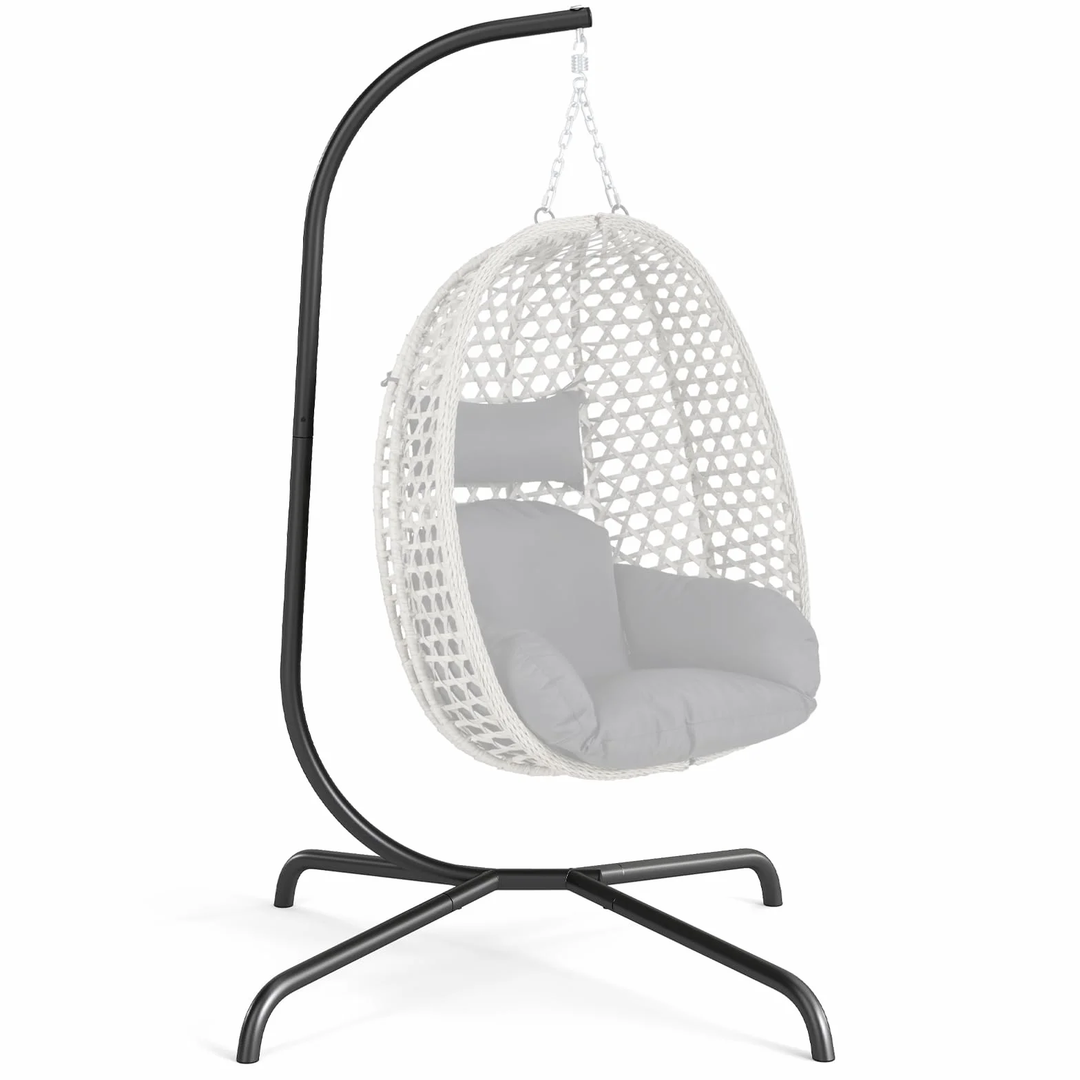 GOPLUS Support Hamac Exterieur Métal Robuste Pied Fauteuil Suspendu Forme C Crochets Ressort Charge 180 KG Jardin Balcon
