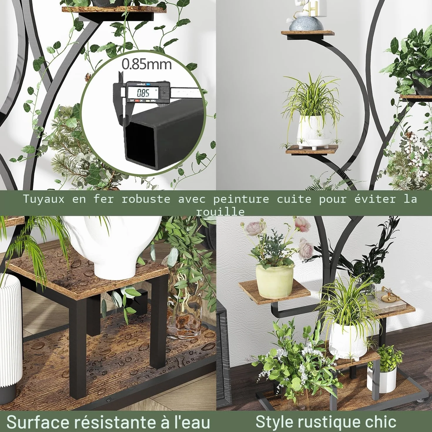 Trironsun Support pour plantes d'intérieur avec lumière de croissance - Étagère en métal pour 8 plantes