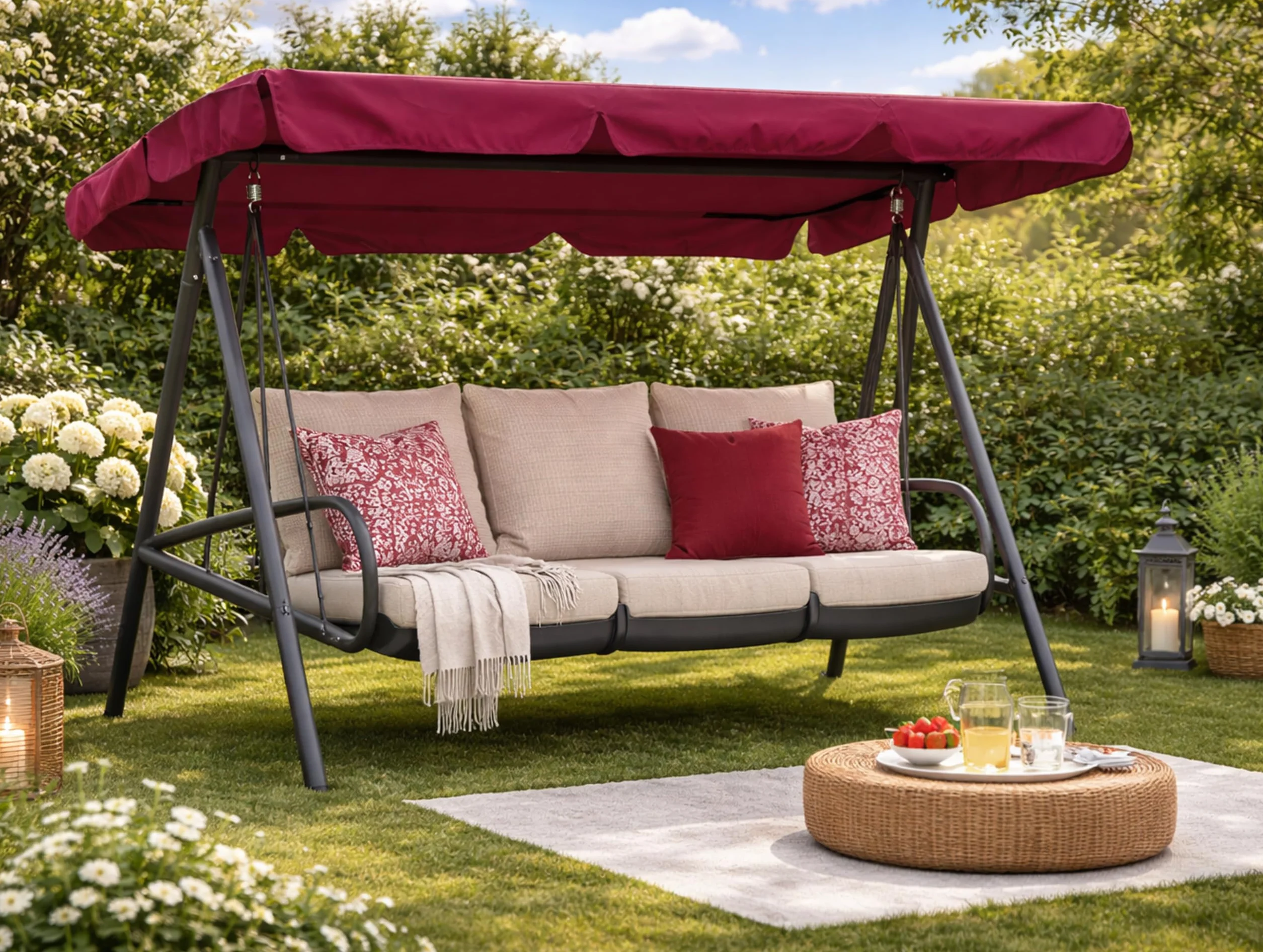 QUICK STAR Toit de Balancelle 210 x 145 cm Bordeaux Impermeable UV 50 Universelle 3 Places