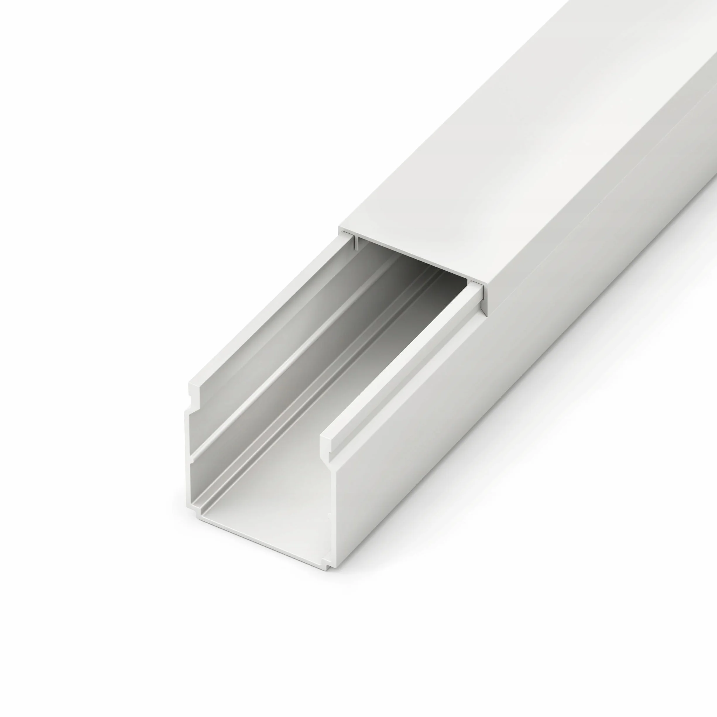 Goulotte Passe-câble en PVC 40 x 40 mm, 2 m de Longueur Totale, Canal d'installation électrique avec Couvercle, Blanc