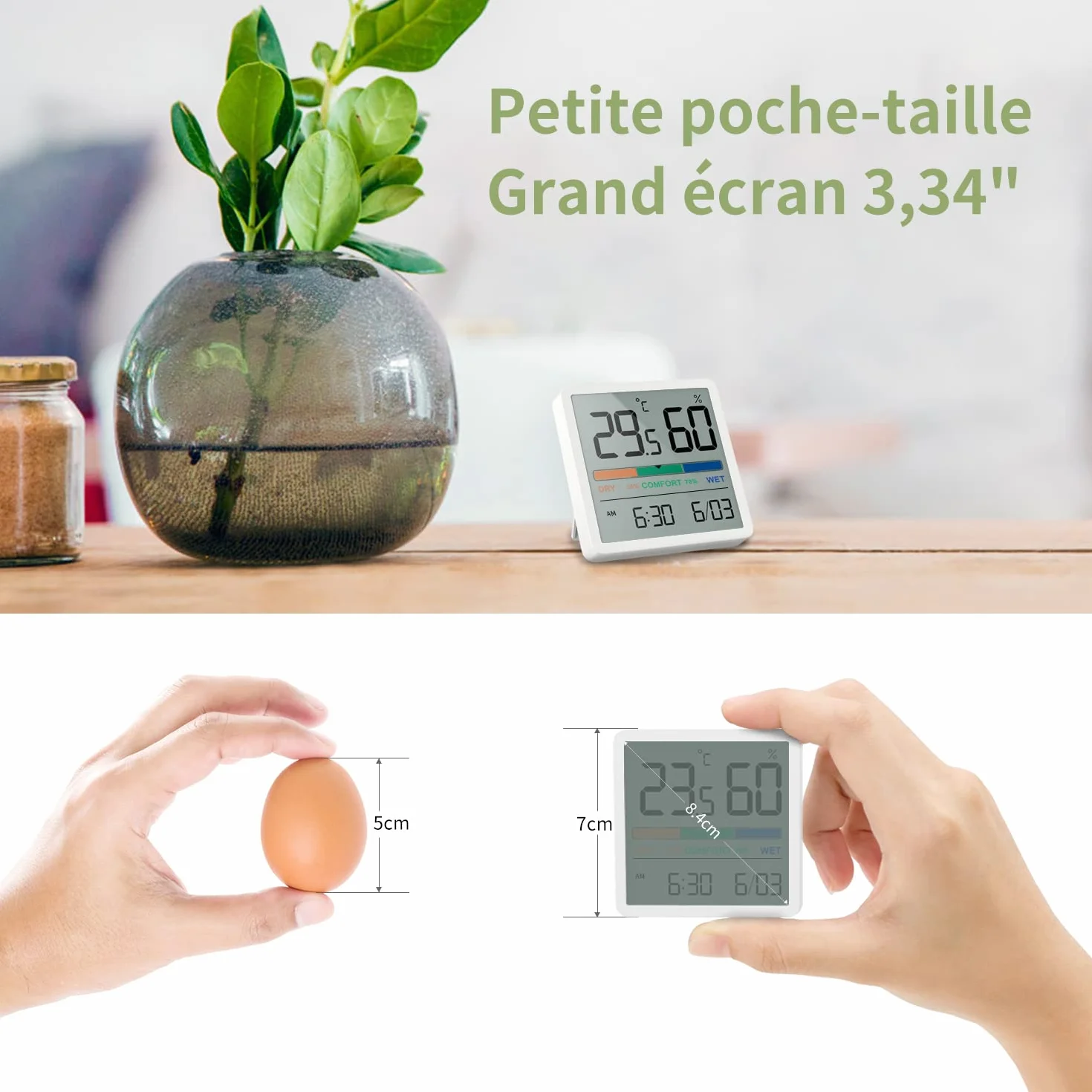 NOKLEAD Hygromètre Thermomètre d'intérieur numérique avec moniteur température humidité précise Blanc 7cm