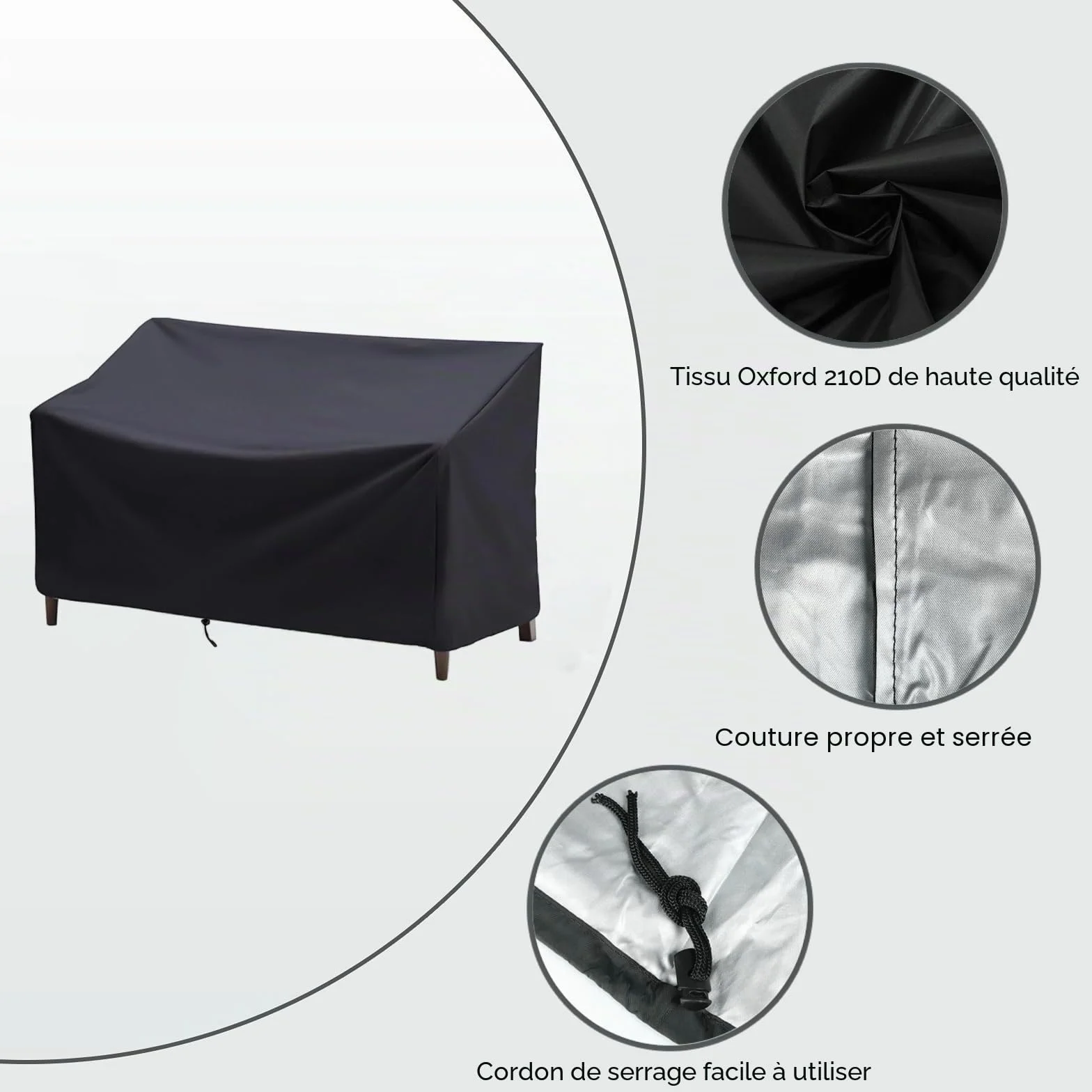 Housse Canapé Extérieur 2 Places 134×66×89cm avec Ouvertures d'Aération