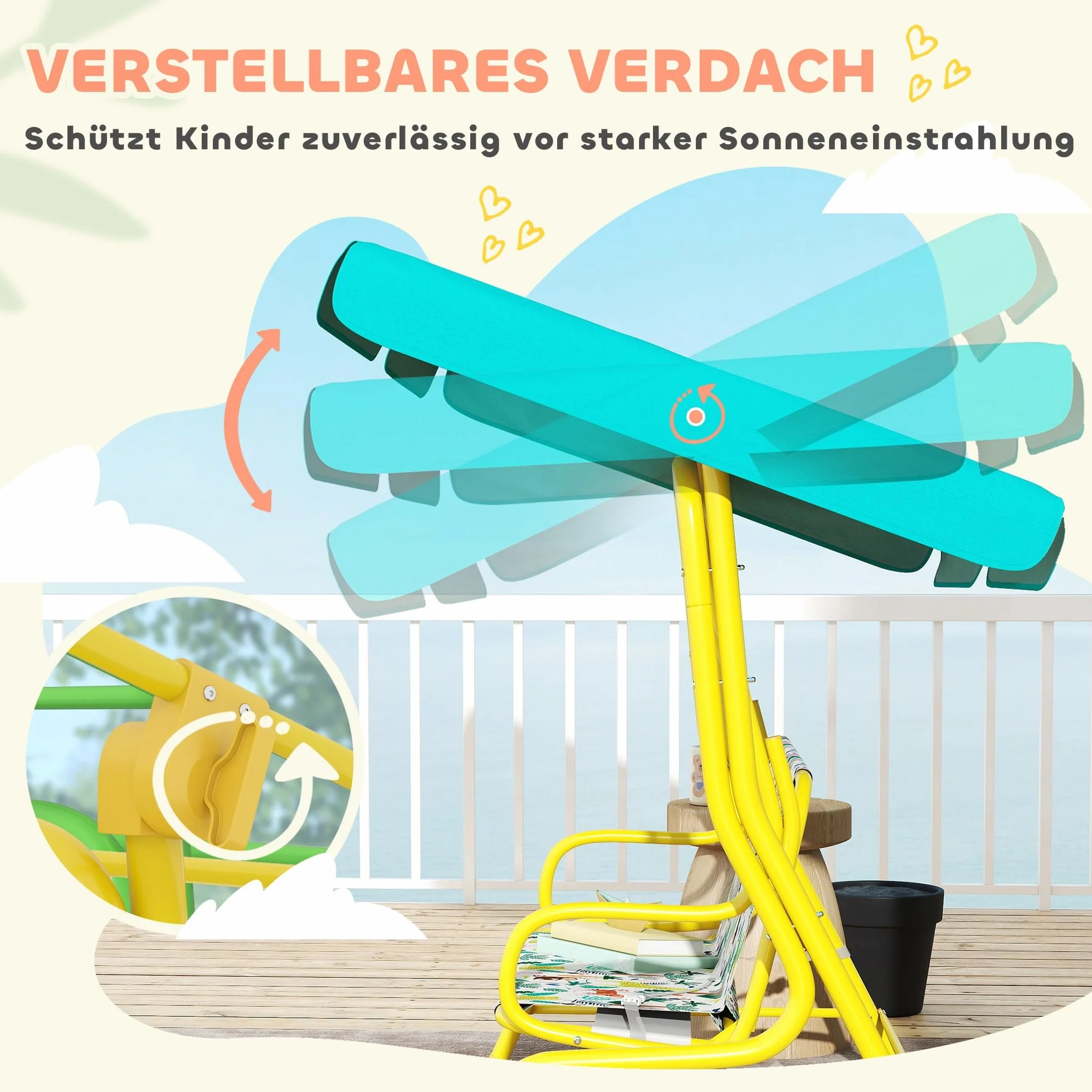 AIYAPLAY Balançoire Hollywood pour Enfants 2 Places avec Pare-Soleil réglable, Ceinture de sécurité, Banc de Jardin