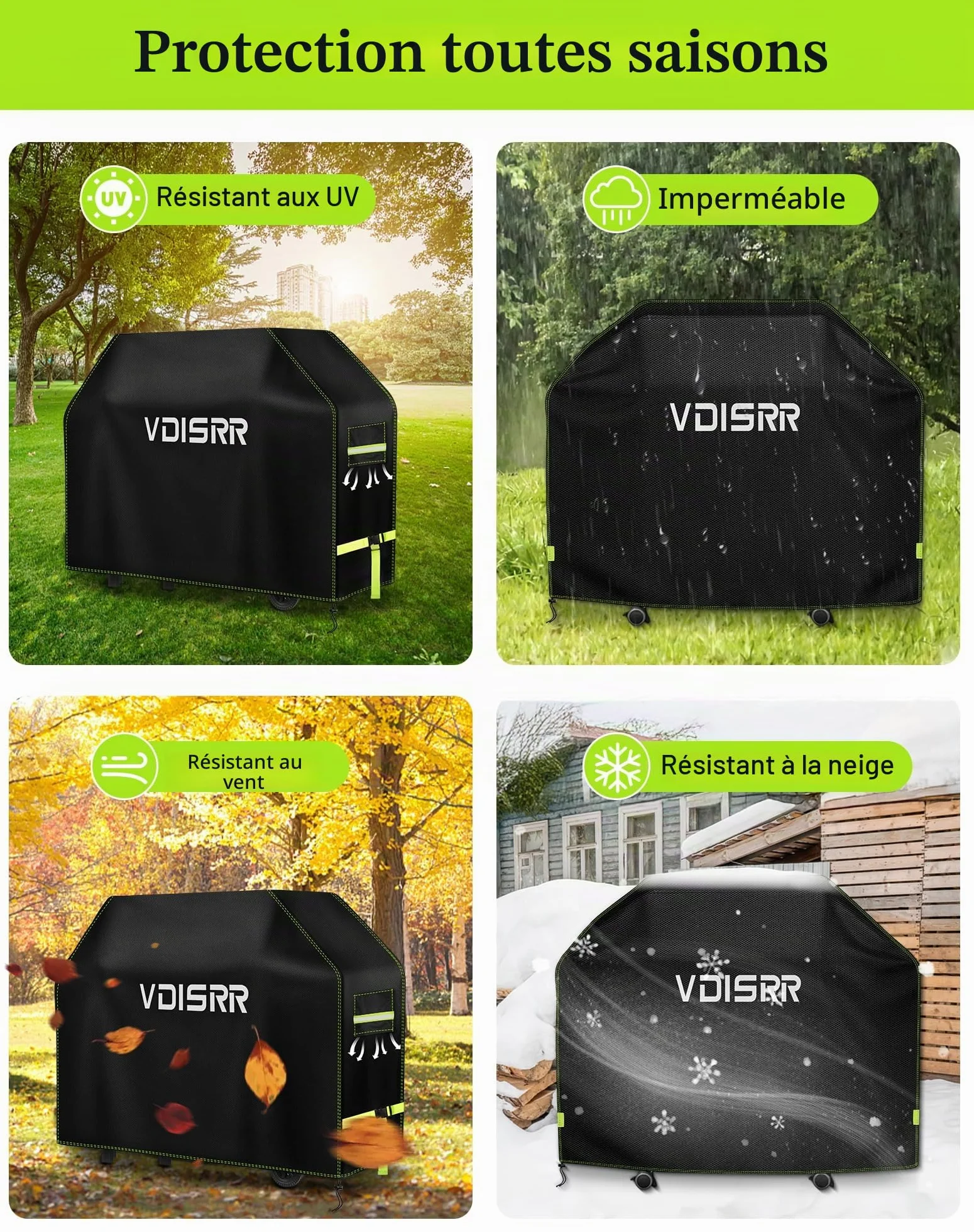 Housse Barbecue Exterieur 600D Oxford Impermeable 117 x 66 x 117 cm Anti-UV Anti-Vent