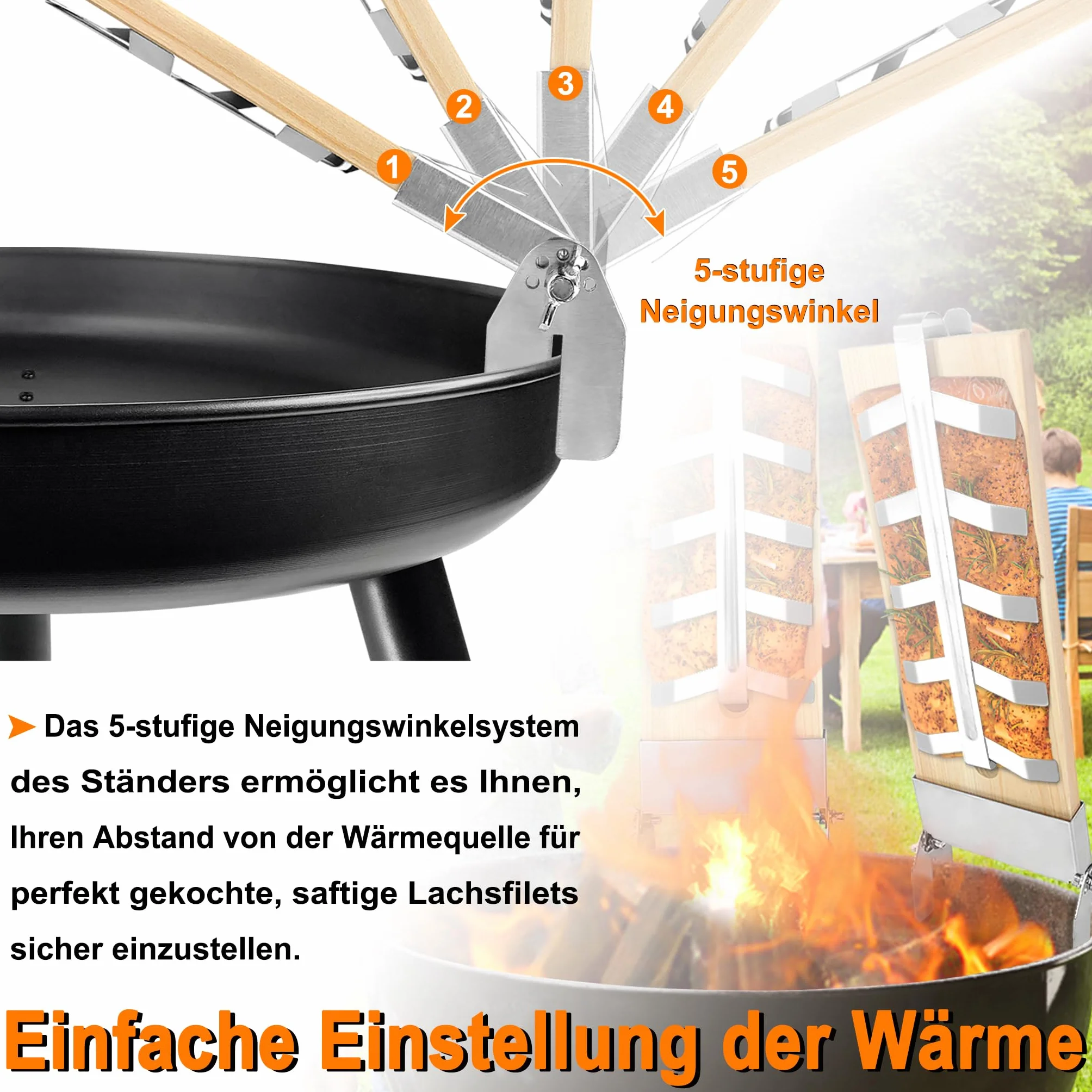 Lot de 2 planches à saumon flammé en acier inoxydable 5 niveaux réglables pour barbecue